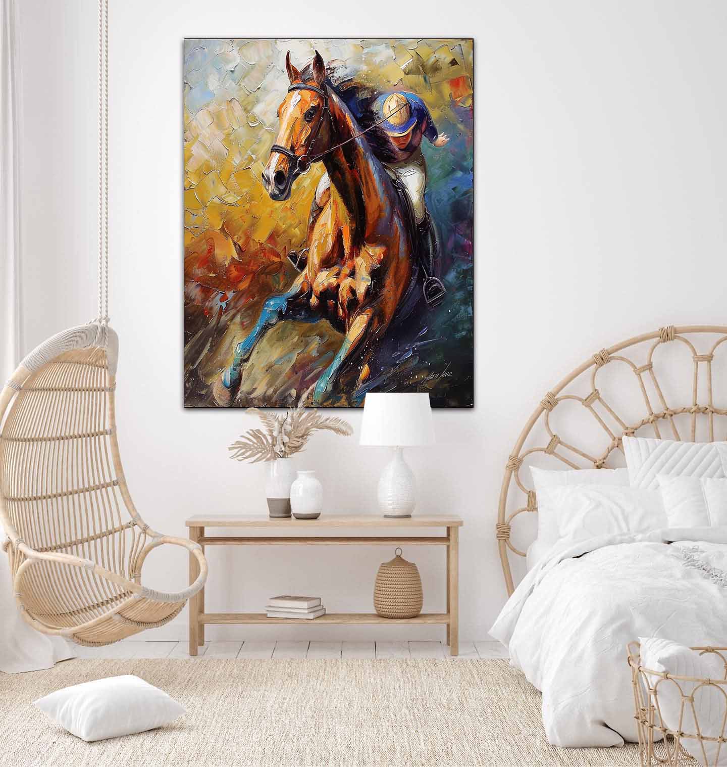 Large Horse Racing Canvas Wall Painting Decor Colorful Equestrian Canvas Art Modern Colorful Horse Wall Art