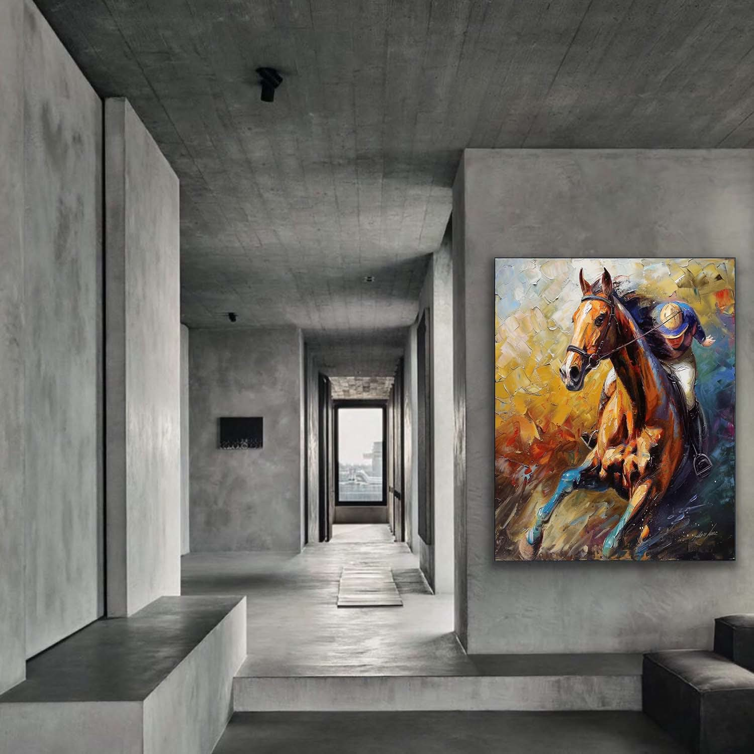 Large Horse Racing Canvas Wall Painting Decor Colorful Equestrian Canvas Art Modern Colorful Horse Wall Art