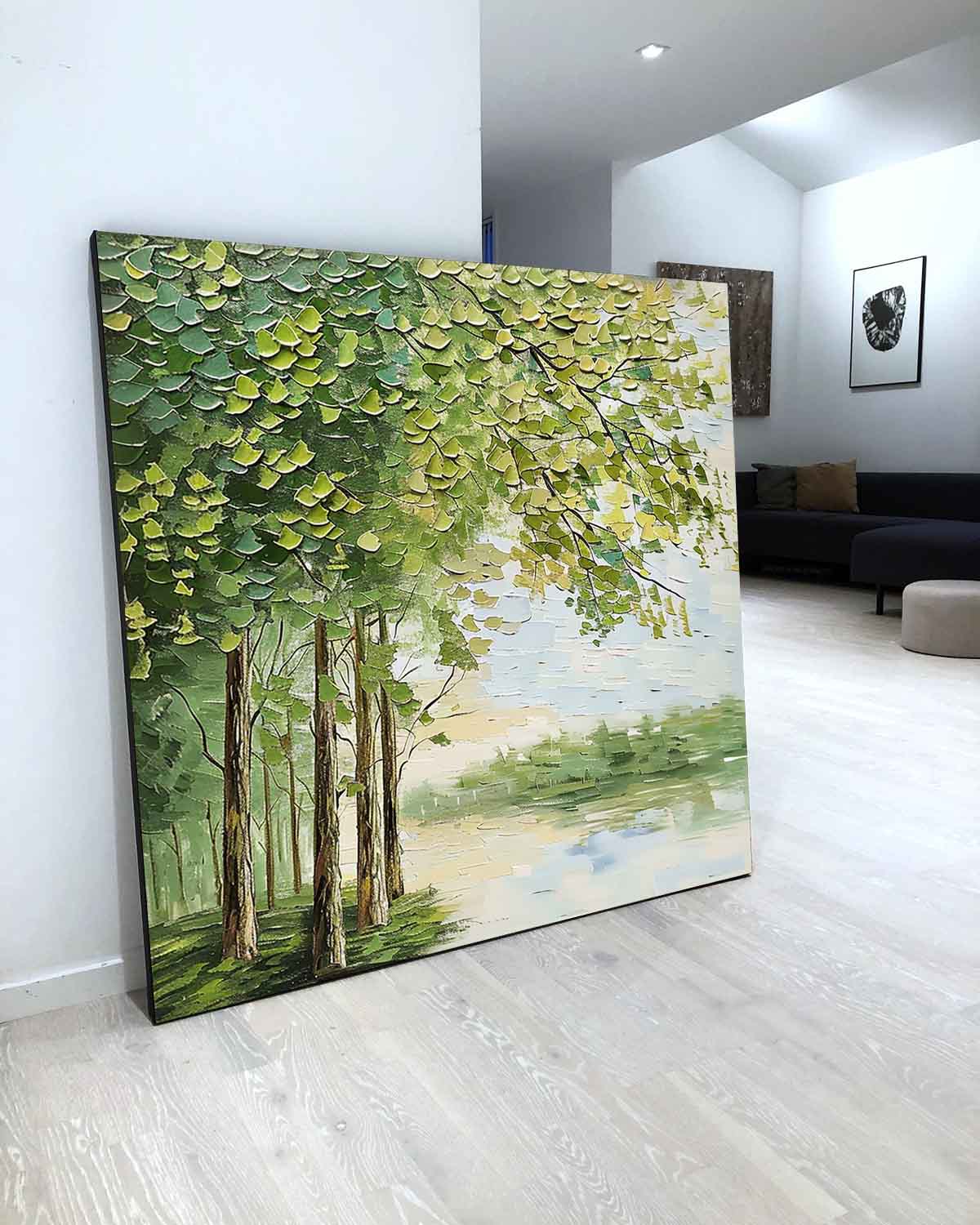 Lakeside Green Trees Texture Painting Lakeside Green Trees Modern Canvas Wall Art Decoration