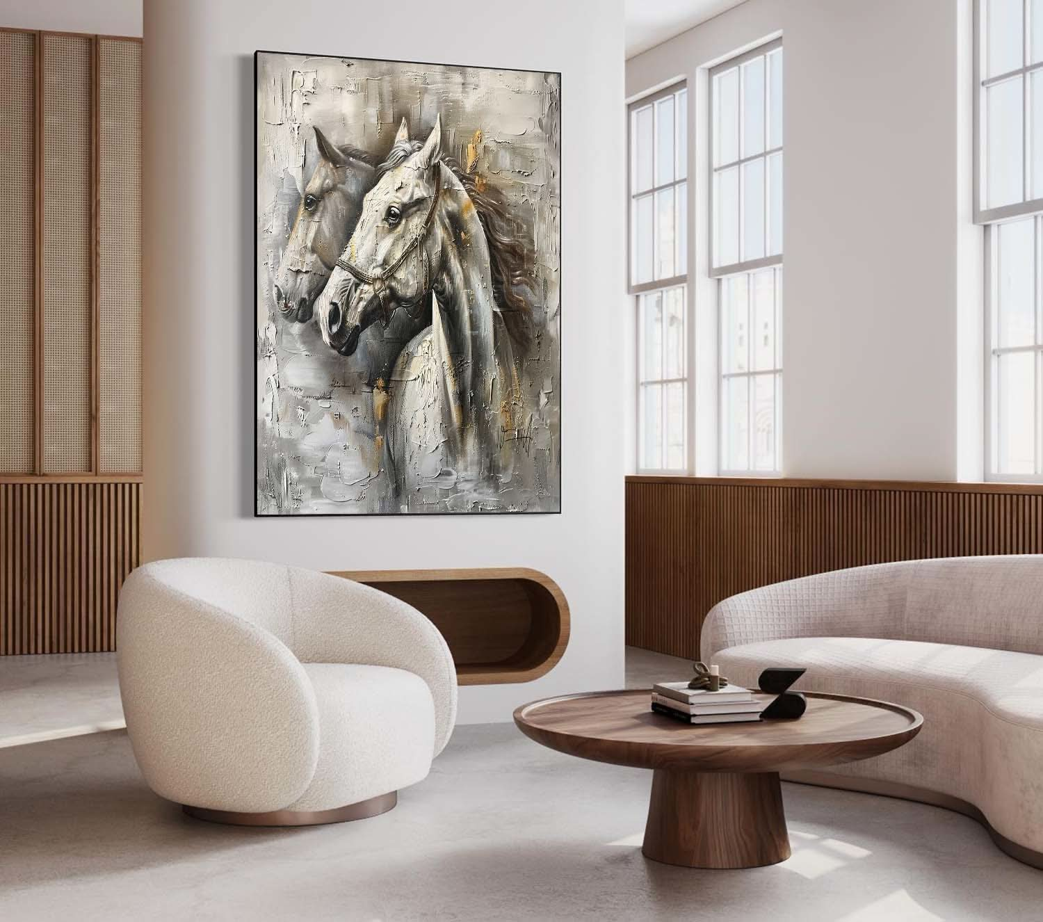 Large Grey Horse Canvas Wall Painting Decor Grey Equestrian Canvas Art Modern Grey Horse Wall Art