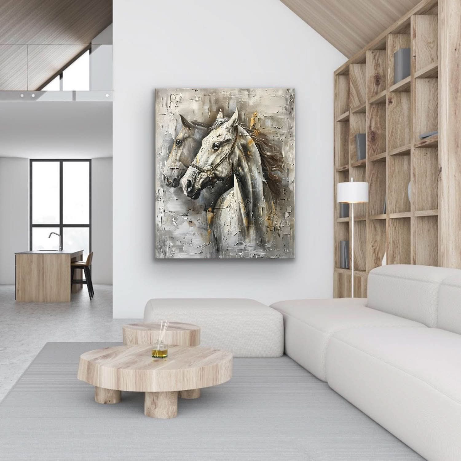 Large Grey Horse Canvas Wall Painting Decor Grey Equestrian Canvas Art Modern Grey Horse Wall Art