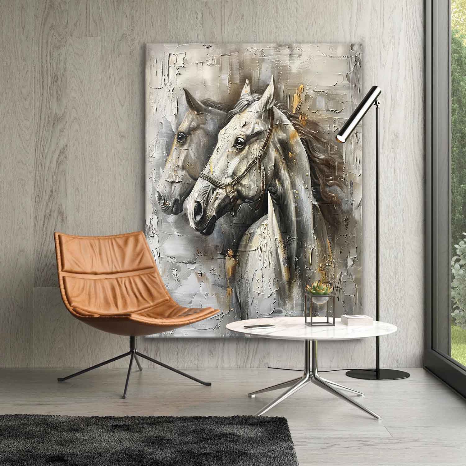 Large Grey Horse Canvas Wall Painting Decor Grey Equestrian Canvas Art Modern Grey Horse Wall Art