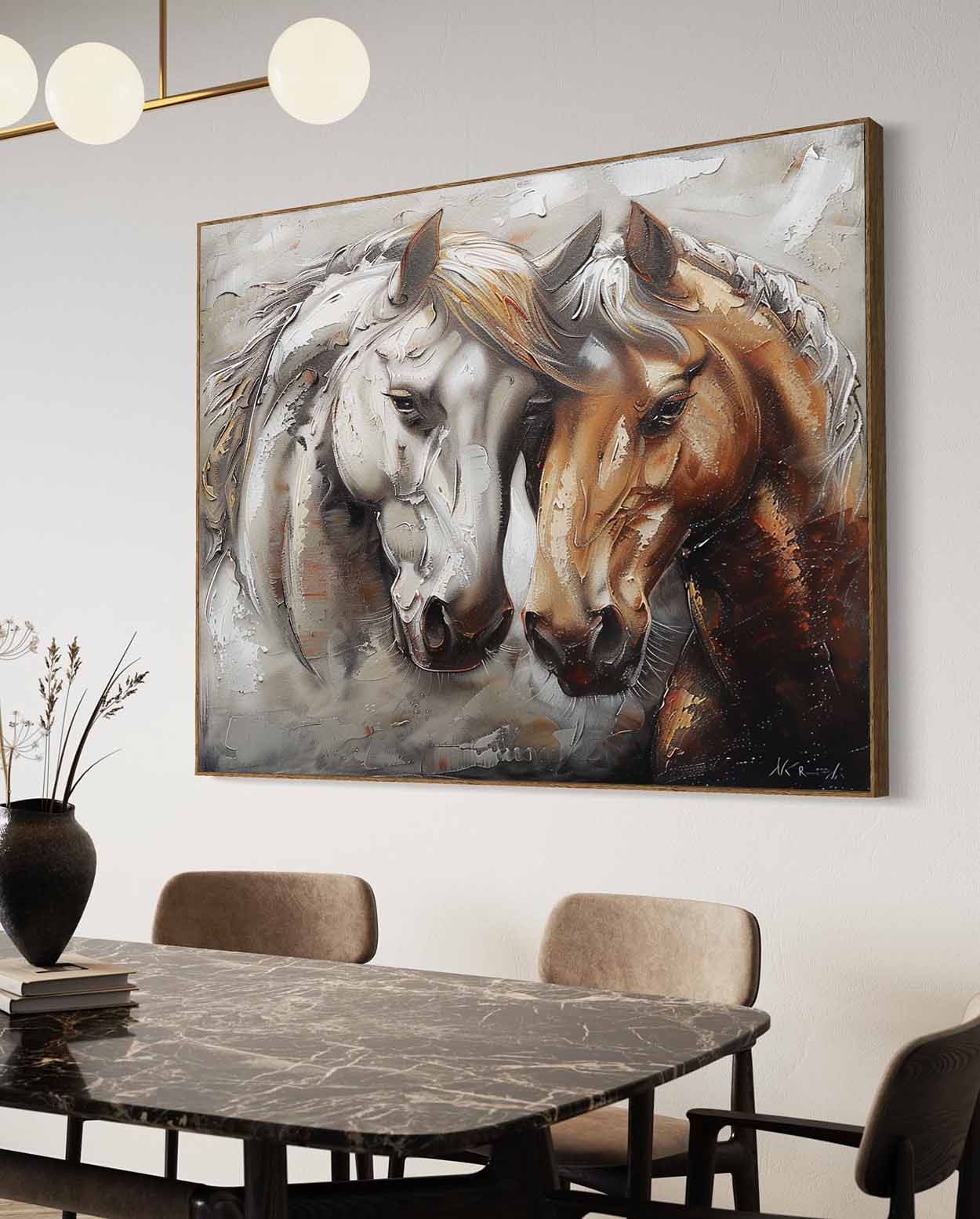 Horse Oil Painting Couple Horse Canvas Wall Art Decoration Horse Wall Paintings For Sale