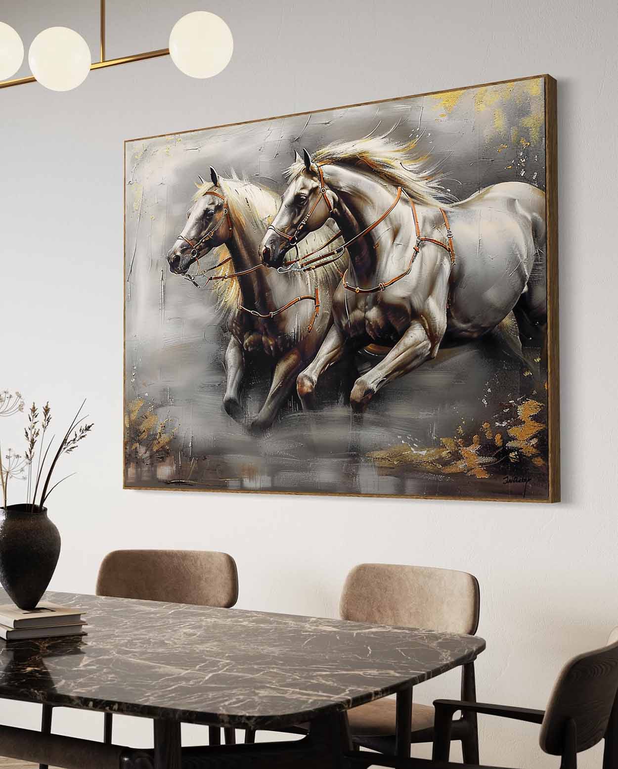 Large Wabi Sabi Horse Canvas Wall Art Decor White Horse Canvas Art Modern Horse Wall Hanging