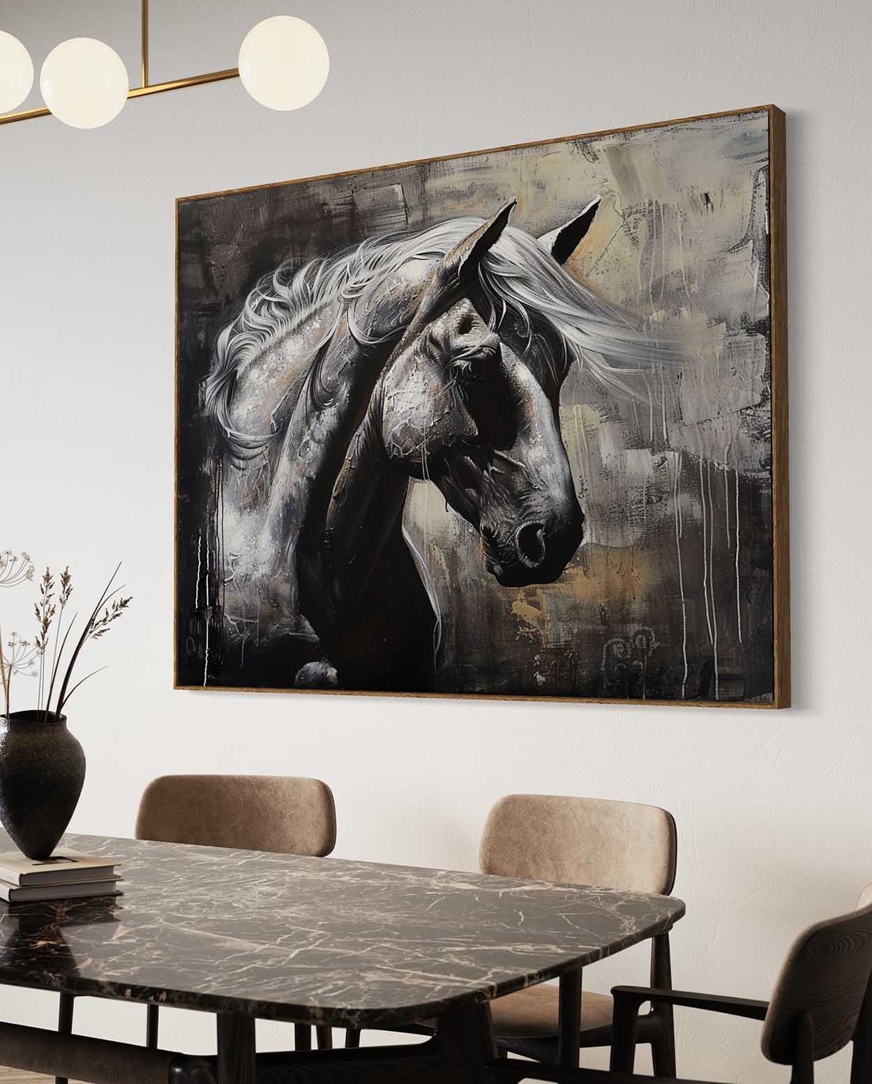 Large Wabi Sabi Horse Canvas Wall Art Decor Black Horse Canvas Art Modern Horse Wall Hanging