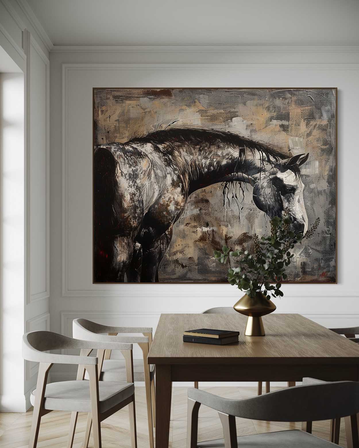 Wabi Sabi Style Horse Canvas Wall Art Decoration Black Horse Canvas Art for Sale Black Horse Wall Hanging Painting