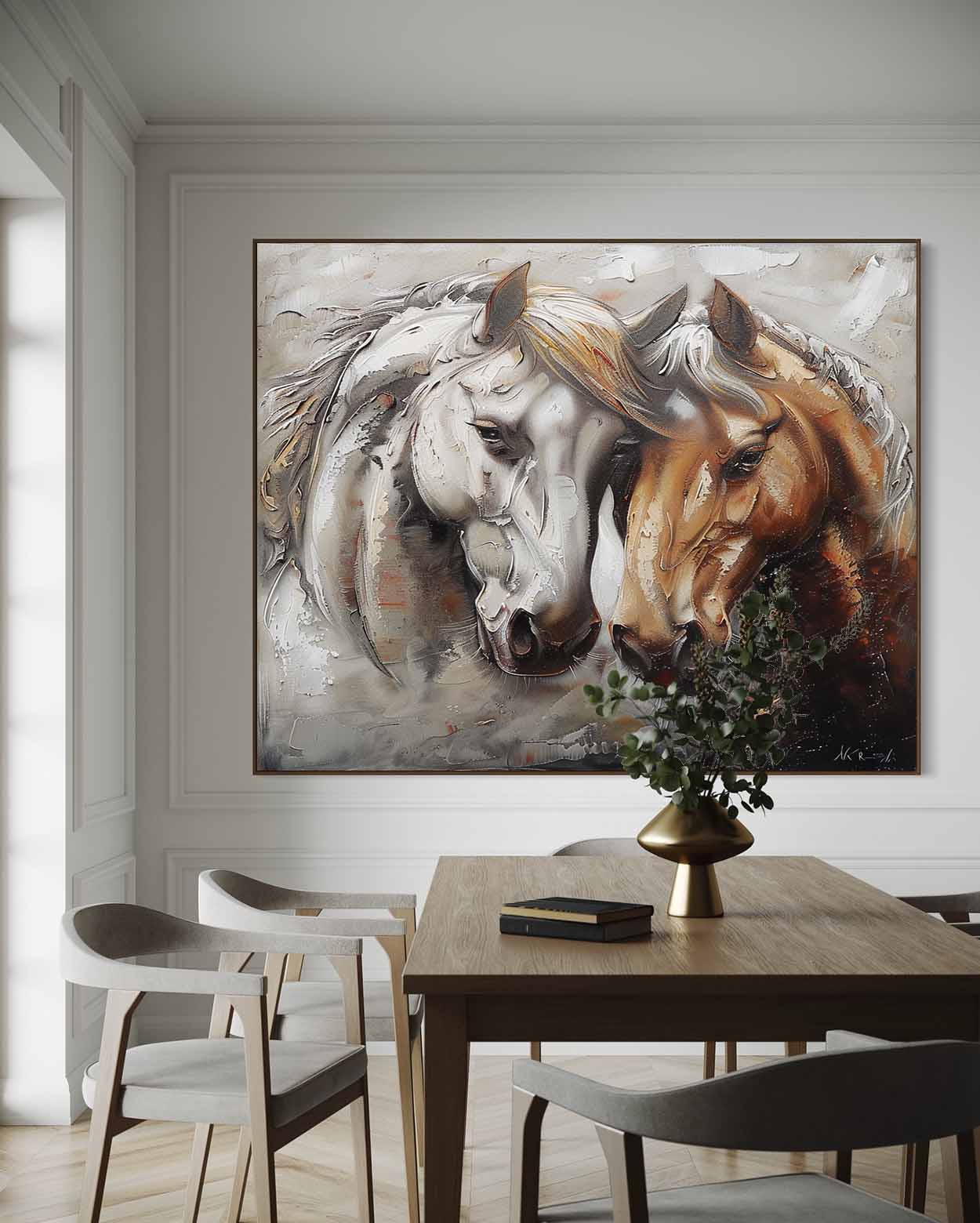 Horse Oil Painting Couple Horse Canvas Wall Art Decoration Horse Wall Paintings For Sale