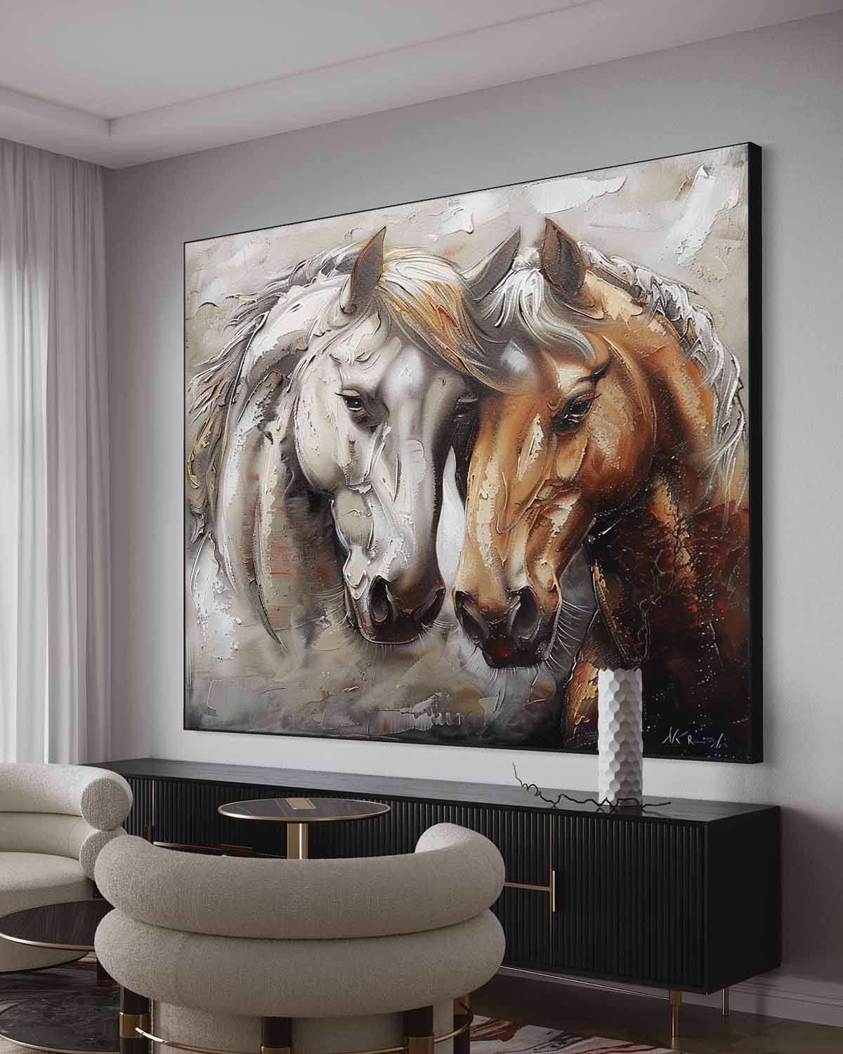 Horse Oil Painting Couple Horse Canvas Wall Art Decoration Horse Wall Paintings For Sale