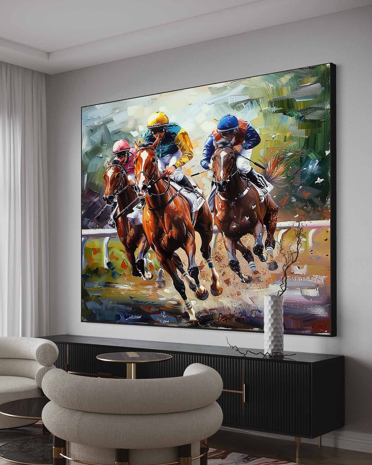 Horse Racing Canvas Wall Painting Decor Horse Racing Canvas Art For Sale Horse Racing Wall Art