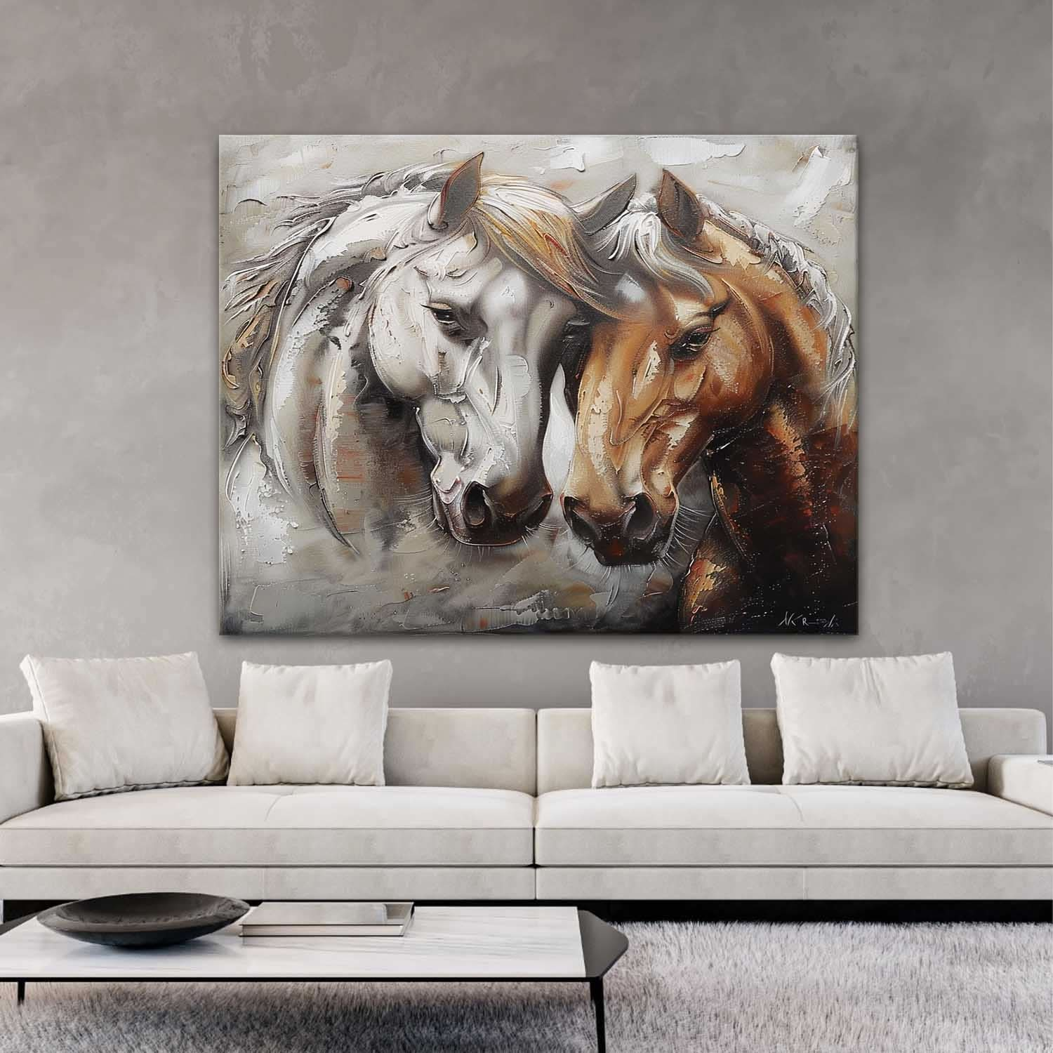 Horse Oil Painting Couple Horse Canvas Wall Art Decoration Horse Wall Paintings For Sale