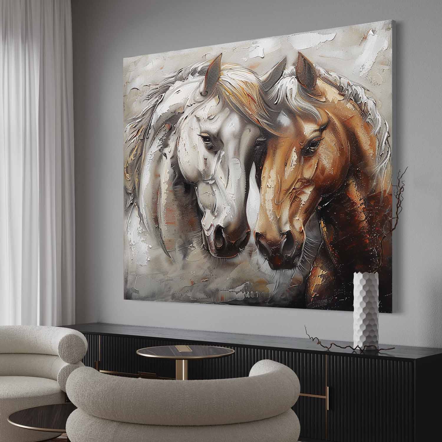 Horse Oil Painting Couple Horse Canvas Wall Art Decoration Horse Wall Paintings For Sale