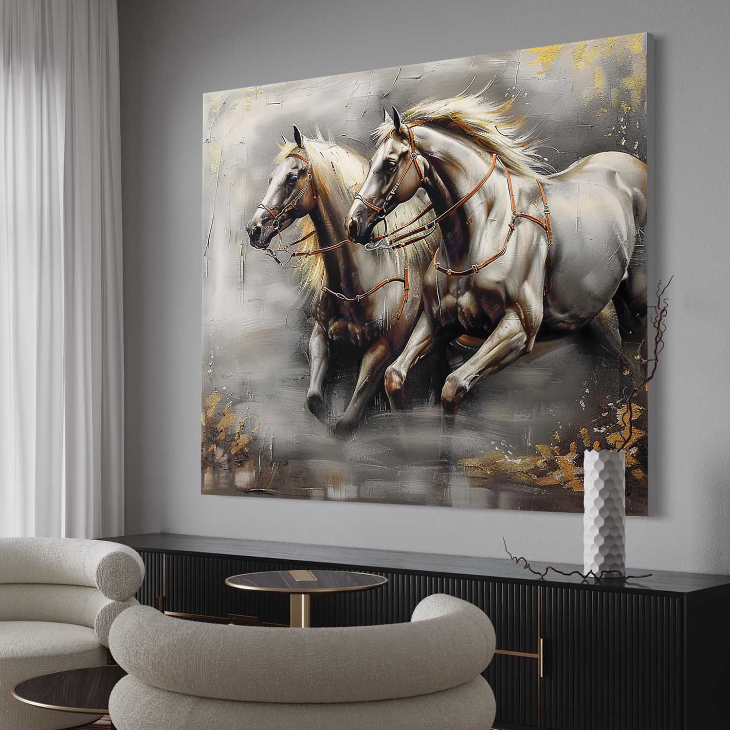 Large Wabi Sabi Horse Canvas Wall Art Decor White Horse Canvas Art Modern Horse Wall Hanging