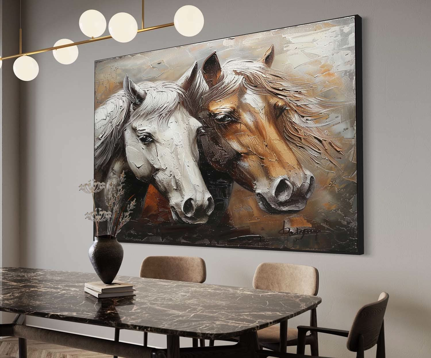 Couple Horse Canvas Wall Art Decoration Horse Oil Painting Horse Wall Hanging Paintings For Sale