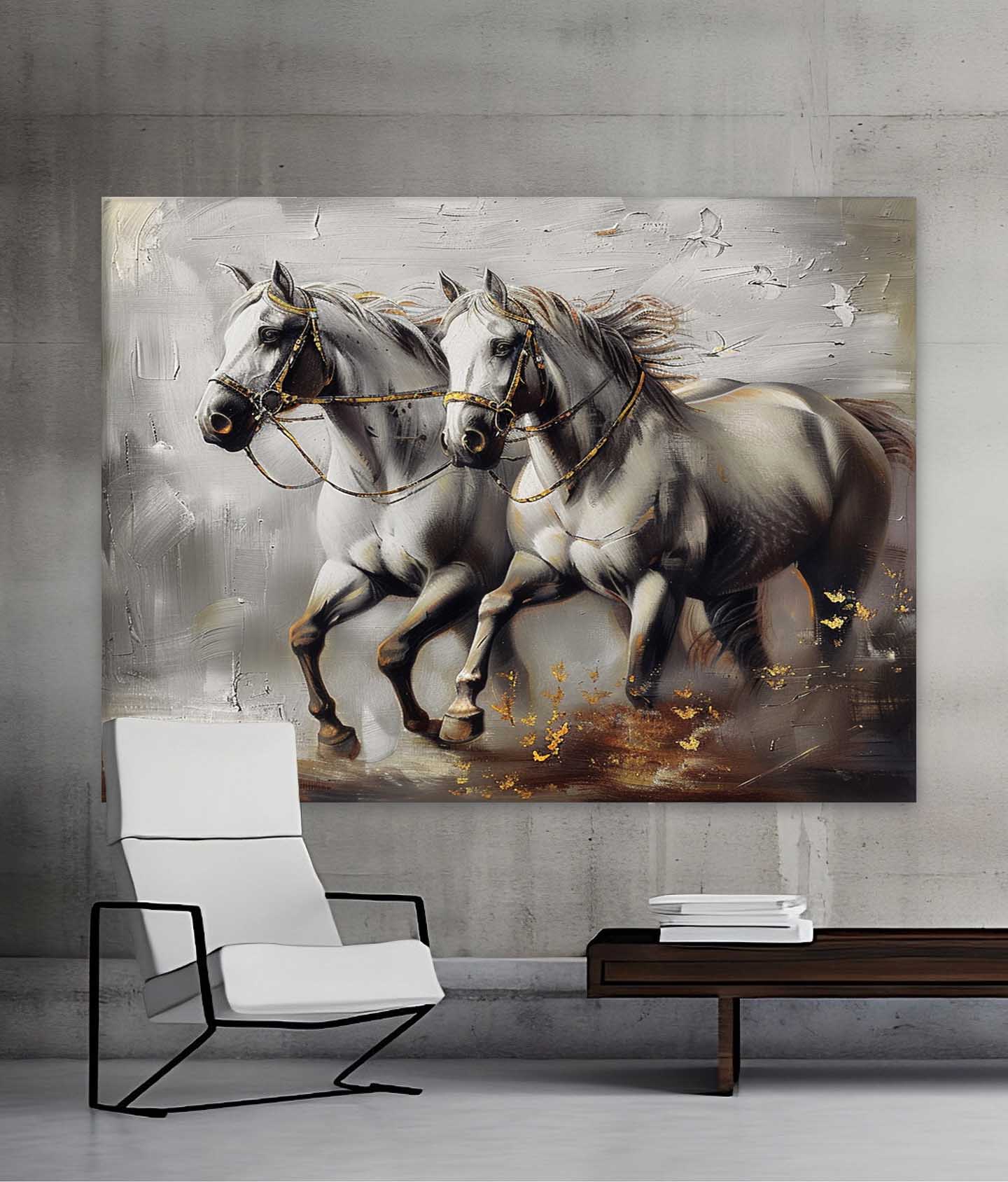 Large White Horse Canvas Art Wabi Sabi Horse Canvas Wall Art Decor Modern Horse Wall Hanging