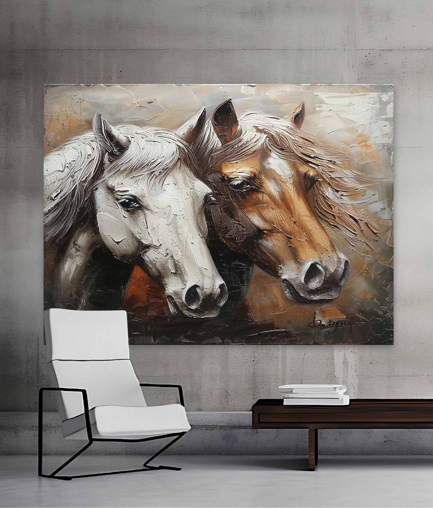 Couple Horse Canvas Wall Art Decoration Horse Oil Painting Horse Wall Hanging Paintings For Sale