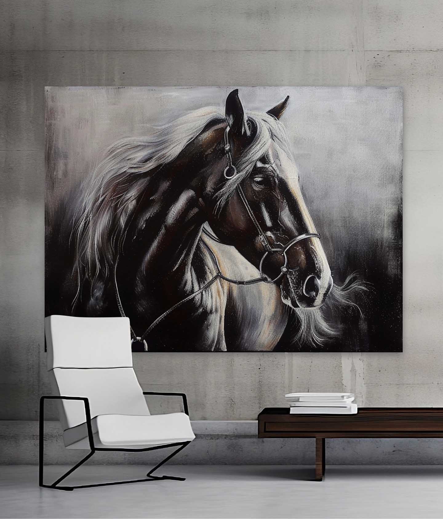 Black Horse Canvas Wall Art Decor Black Horse Canvas Art for Sale Black Horse Wall Hanging Painting