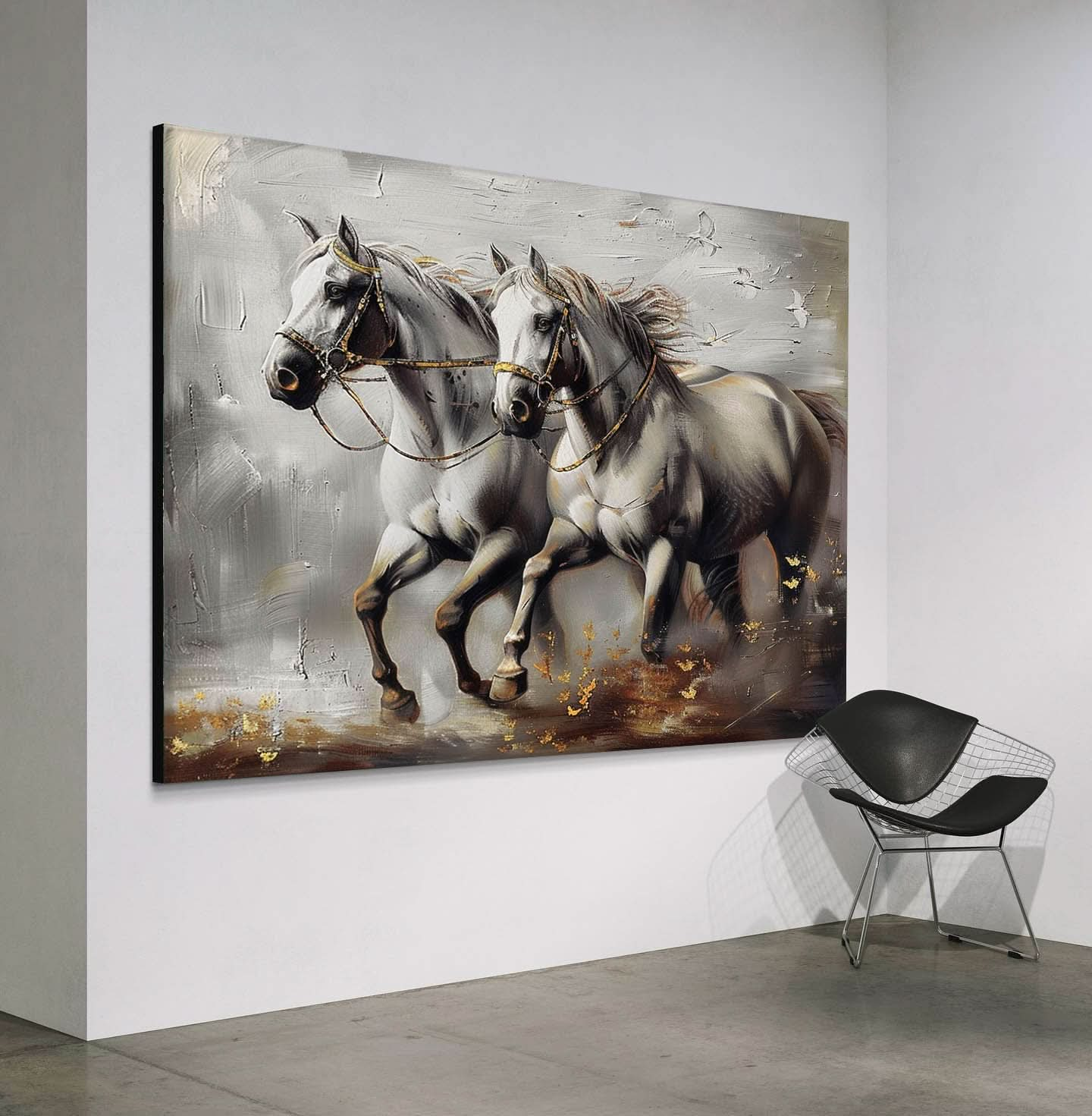 Large White Horse Canvas Art Wabi Sabi Horse Canvas Wall Art Decor Modern Horse Wall Hanging