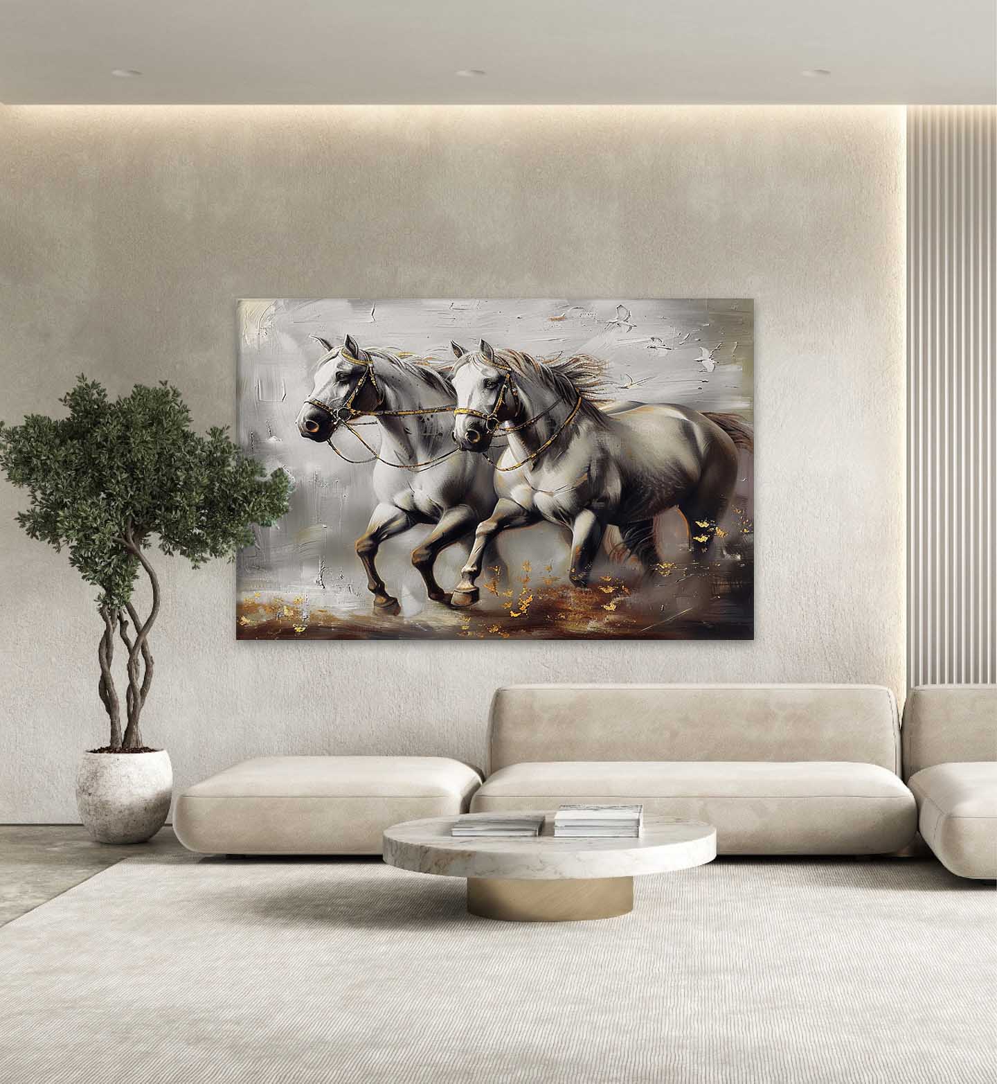 Large White Horse Canvas Art Wabi Sabi Horse Canvas Wall Art Decor Modern Horse Wall Hanging