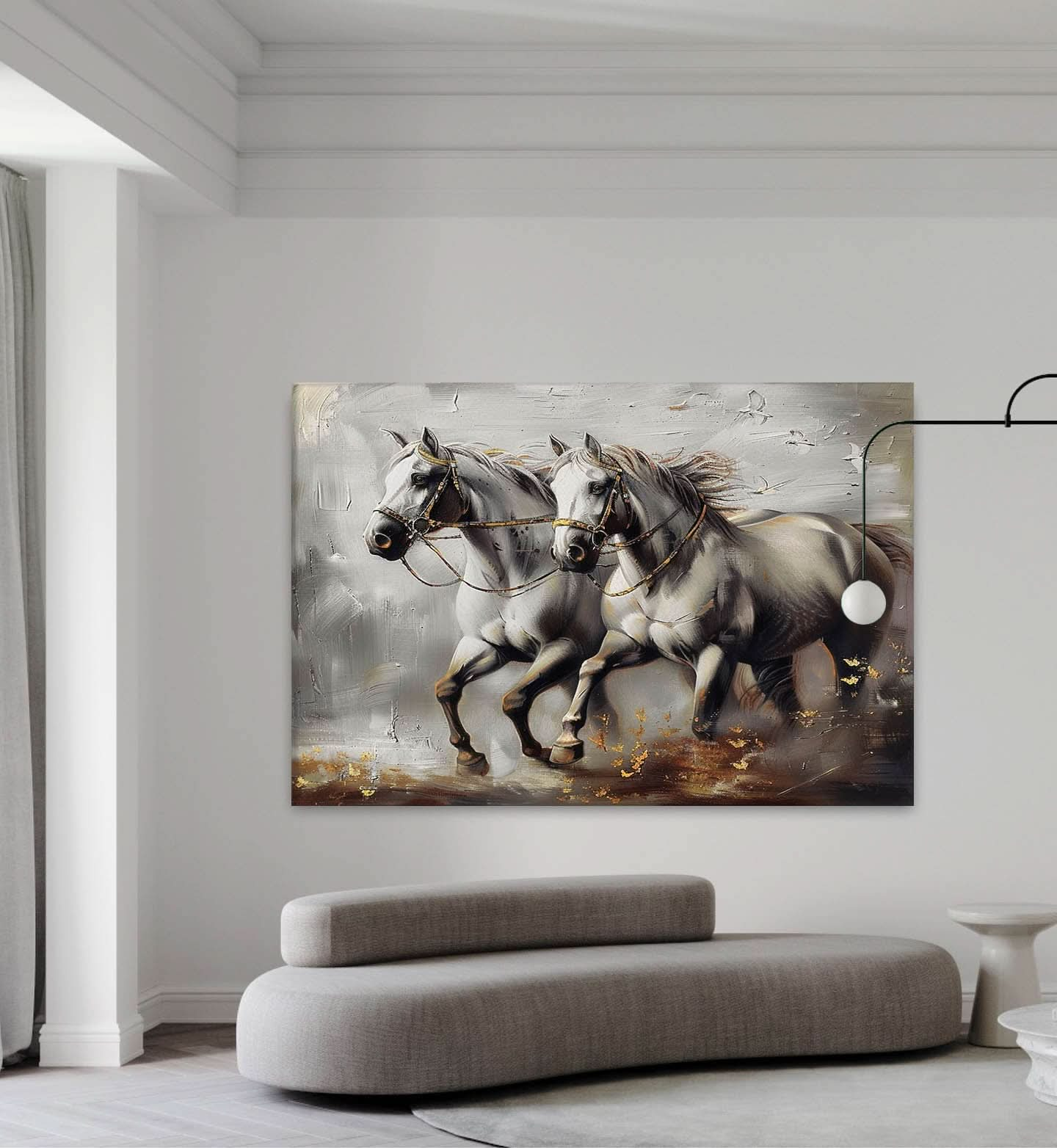 Large White Horse Canvas Art Wabi Sabi Horse Canvas Wall Art Decor Modern Horse Wall Hanging