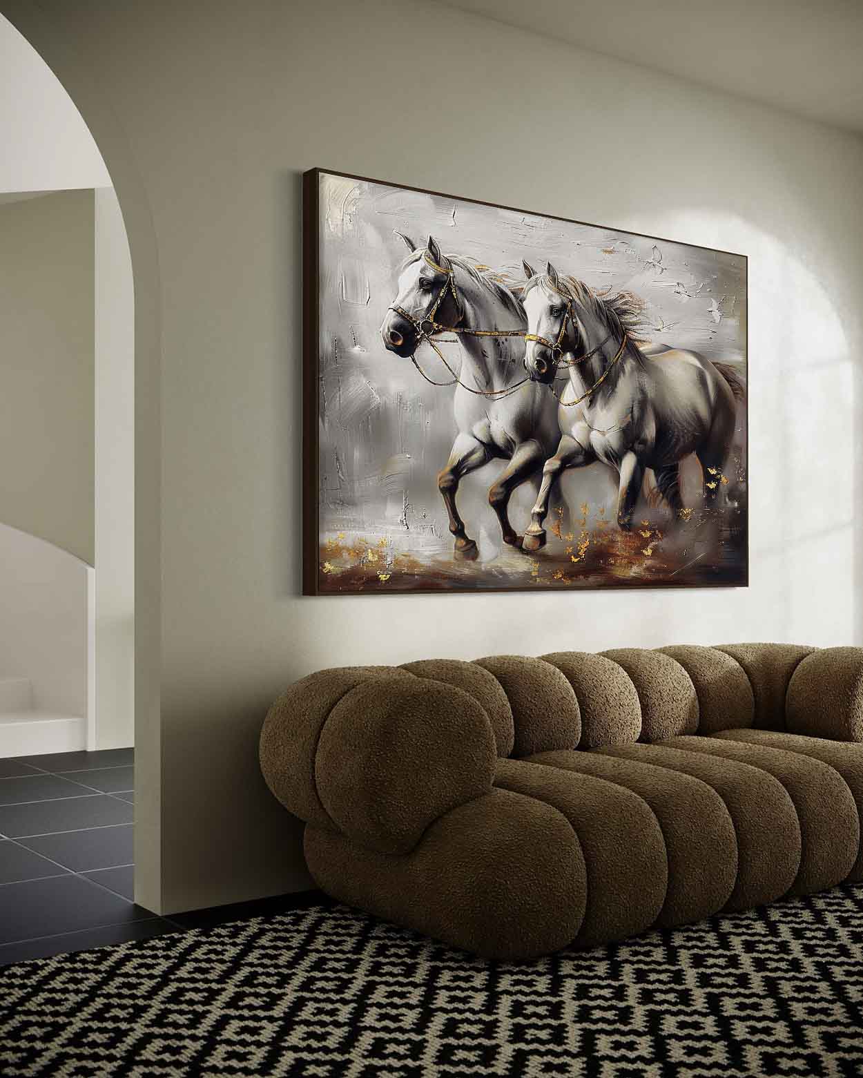 Large White Horse Canvas Art Wabi Sabi Horse Canvas Wall Art Decor Modern Horse Wall Hanging