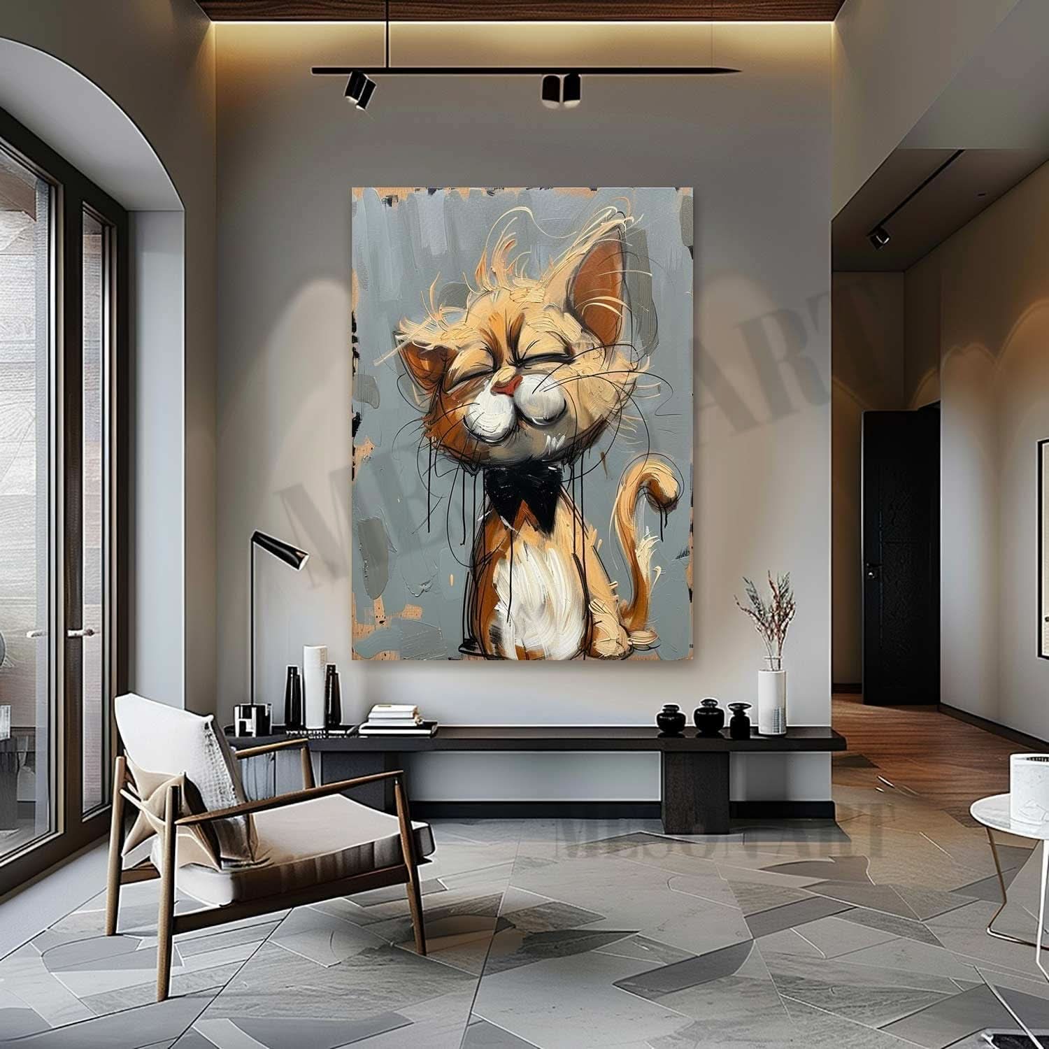 Garfield Doodle Canvas Art Beige and Yellow Cat Wall Art Garfield Doodle Cartoon Painting