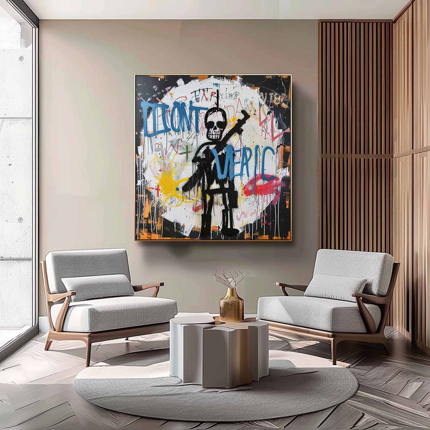 Basquiat Abstract Art Cool Skeleton Graffiti Abstract Art Fun Graffiti Canvas Wall Art for Sale