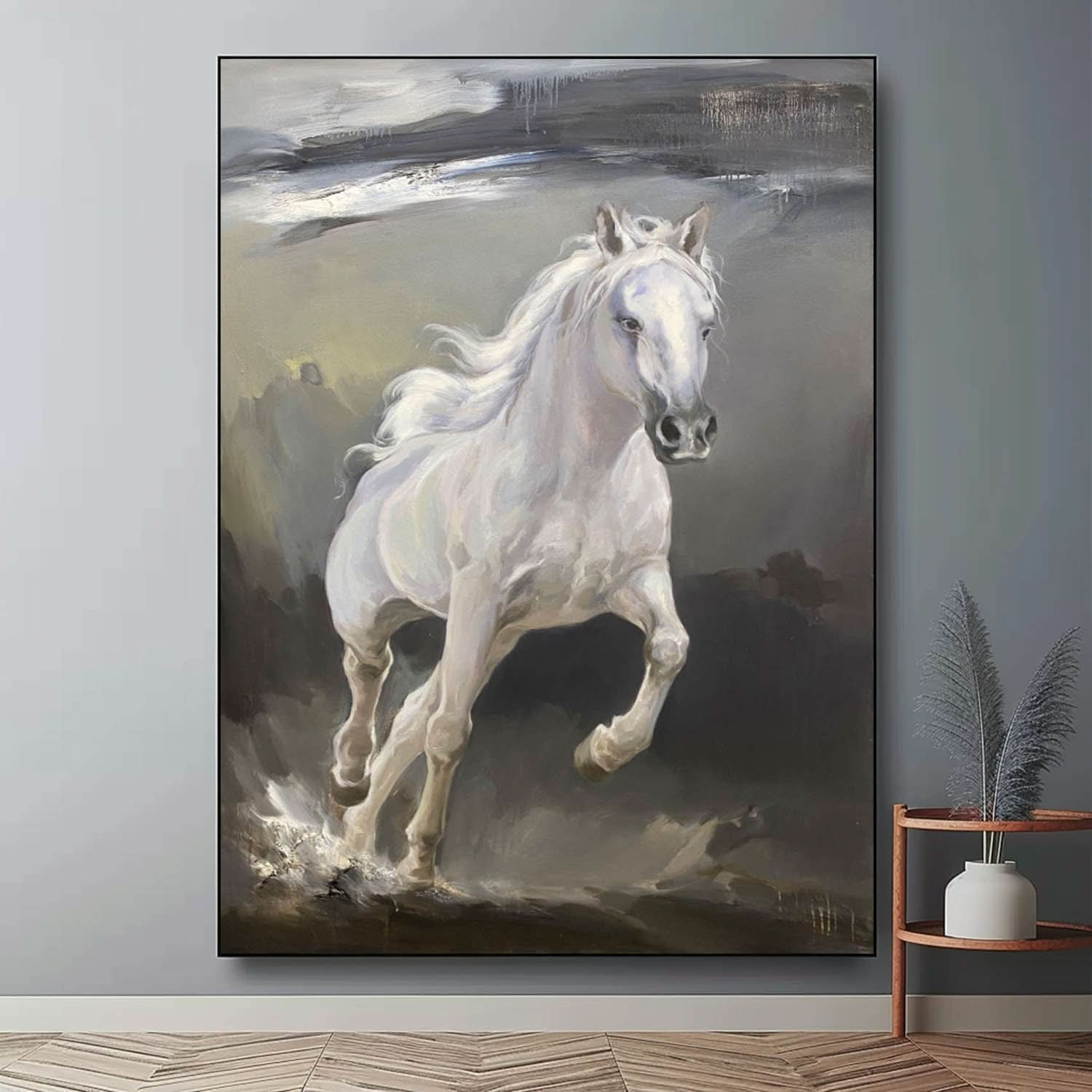 Large White Horse Abstract and Realistic Oil Painting White Horse Realistic Canvas Art Horse Wall Art Decoration