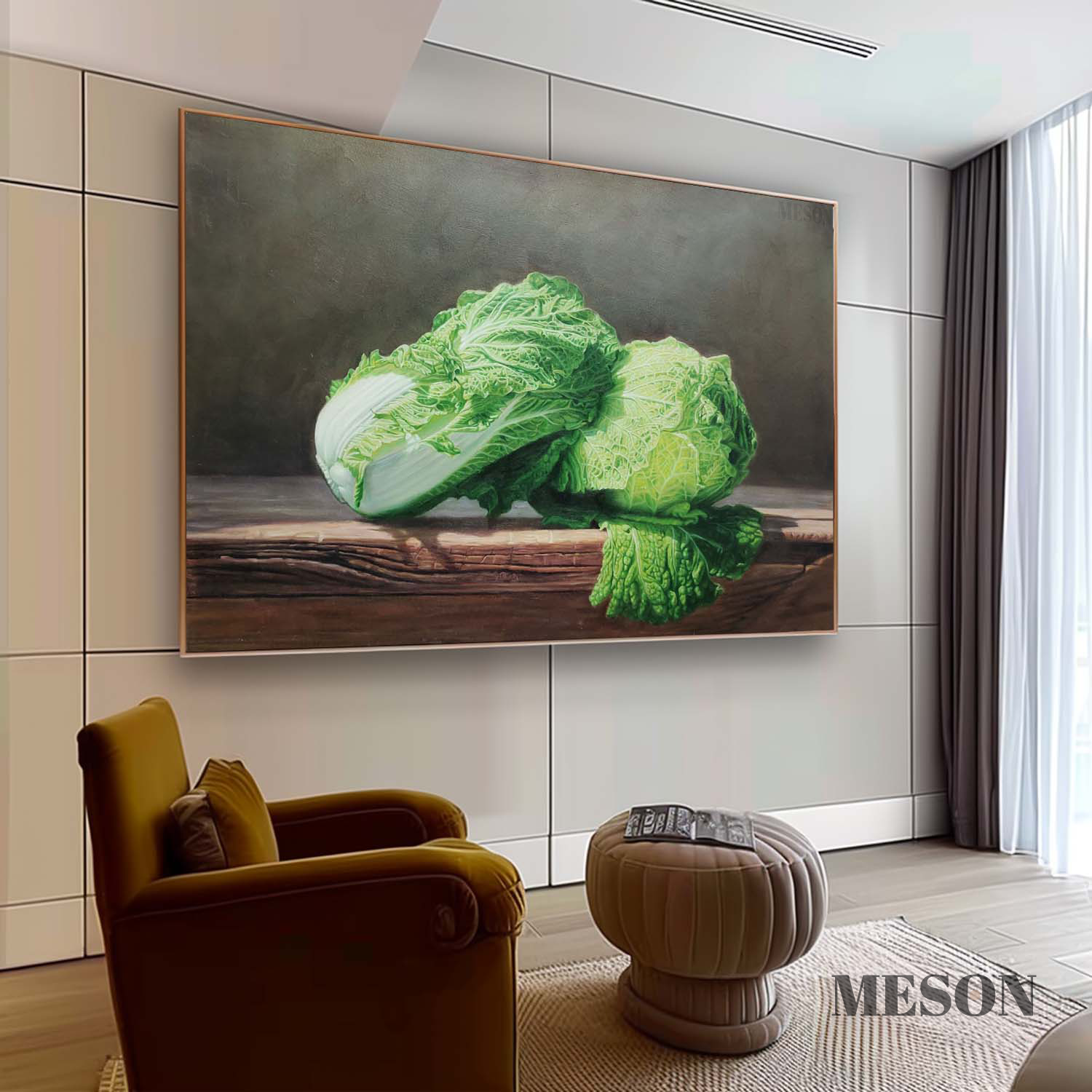 Hyperrealistic Cabbage Oil Painting Hyperrealistic Cabbage Canvas Wall Art Decor Vegetable Realistic Art For Sale