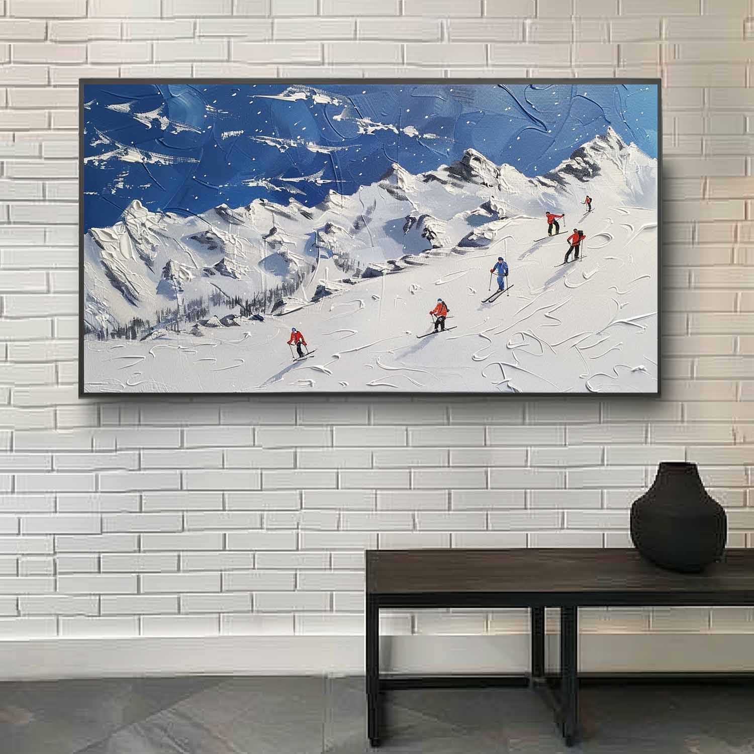 Large 3D Snow Mountain Skier Texture Painting Snow Mountain Skier Texture Canvas Wall Art Decoration Hanging Painting