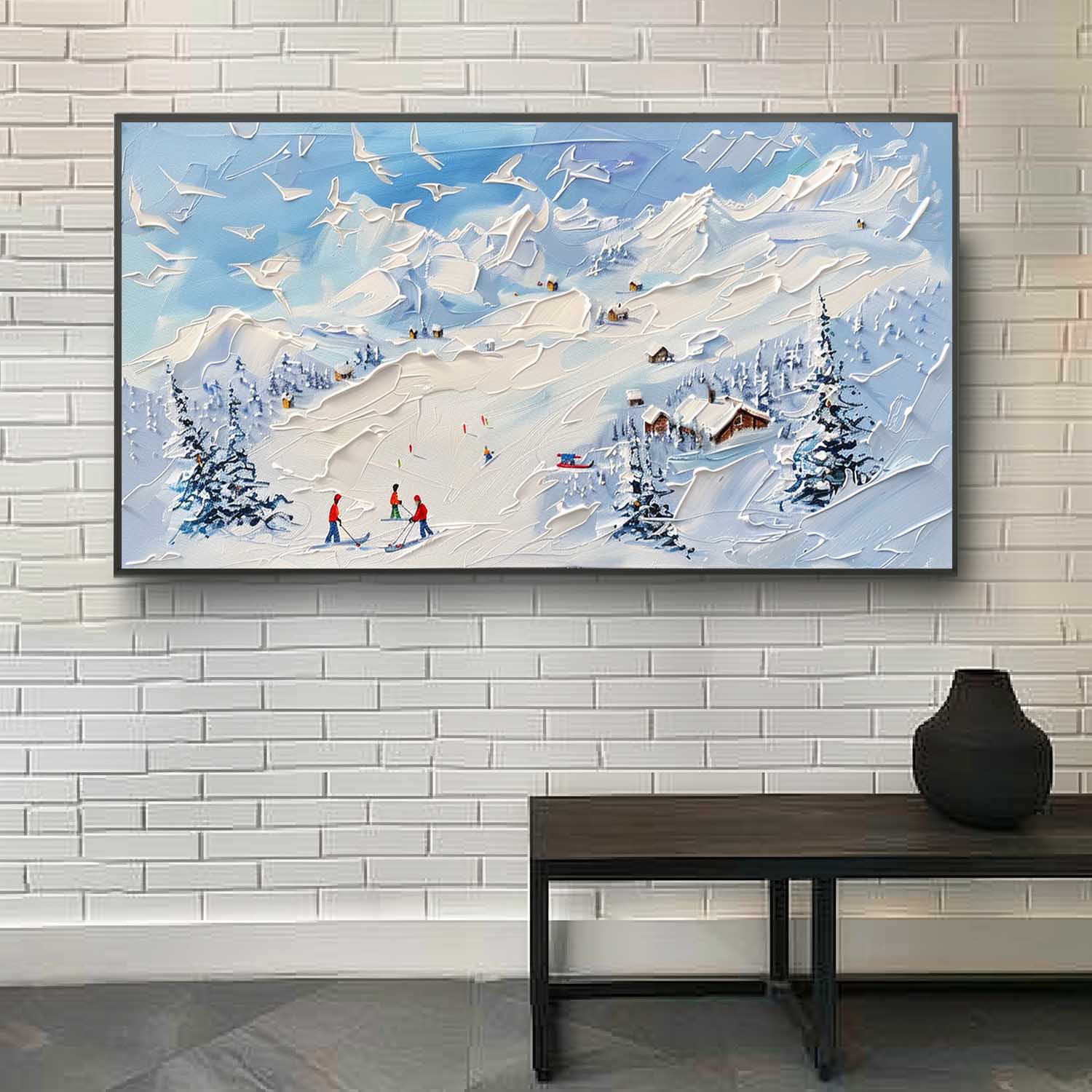 Large 3D White and Blue Snow Mountain Landscape Texture Painting Snow Mountain Texture Canvas Wall Art Decorative Painting