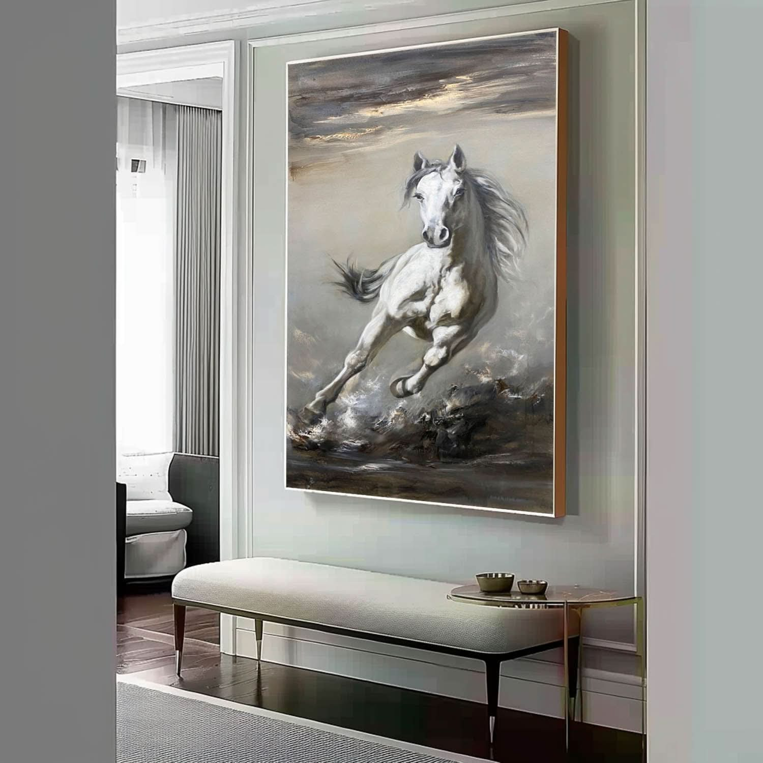 White Horse Abstract and Realistic Oil Painting White Horse Canvas Abstract and Realistic Art White Horse Wall Art Decoration