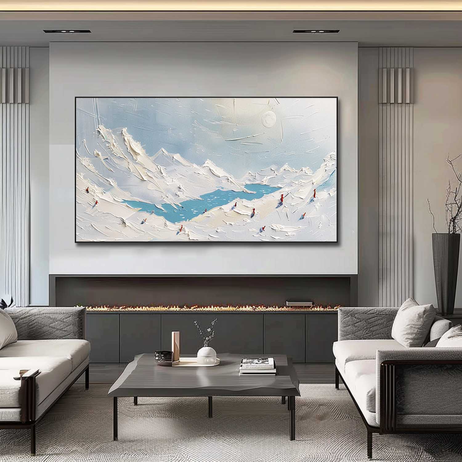 Large Glacial Lake Texture Painting Glacial Lake Canvas Wall Art Plaster Canvas Art for Sale