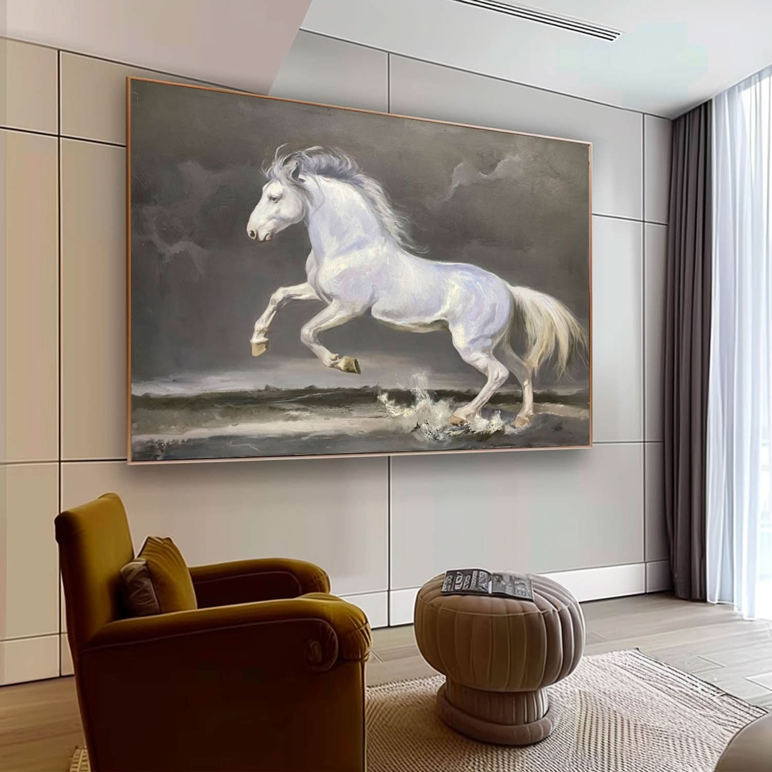 White Horse Oil Painting Hyperrealistic White Horse Art Realistic Horse Wall Art White Horse Canvas Art