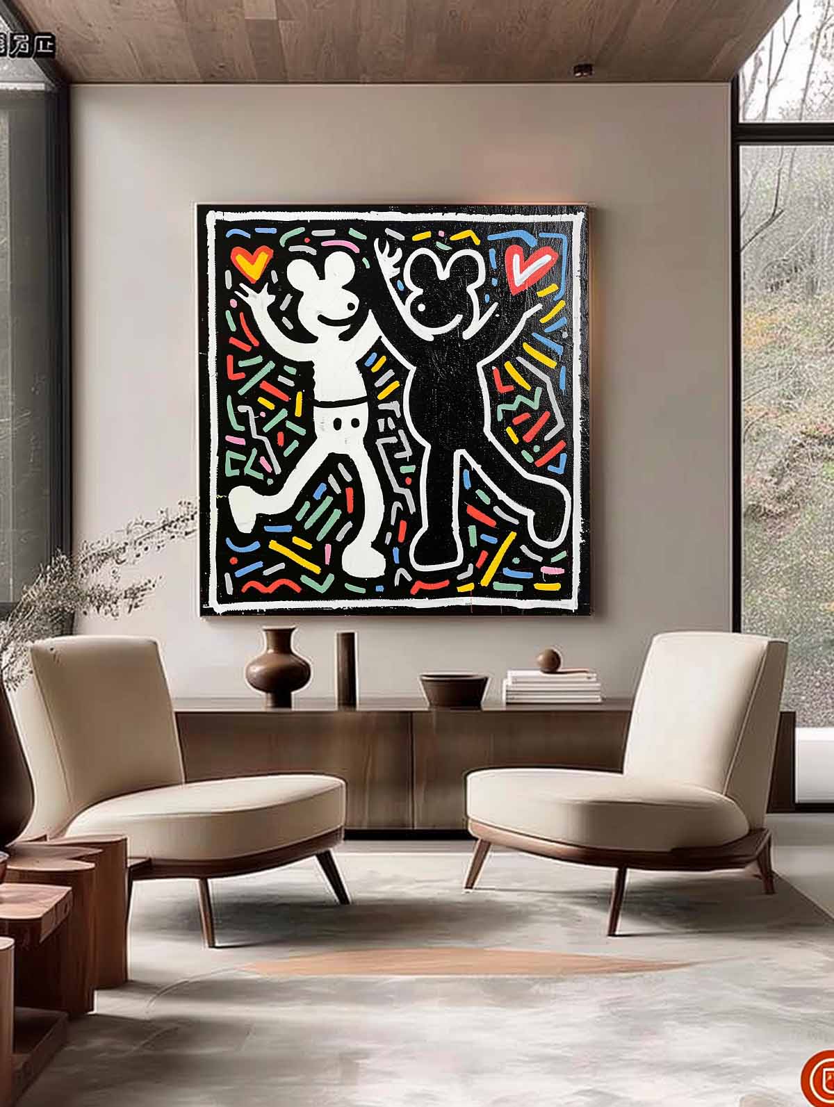 Special Valentine's Day Gift Couple Abstract Canvas Wall Art Keith Haring Graffiti Art for Sale