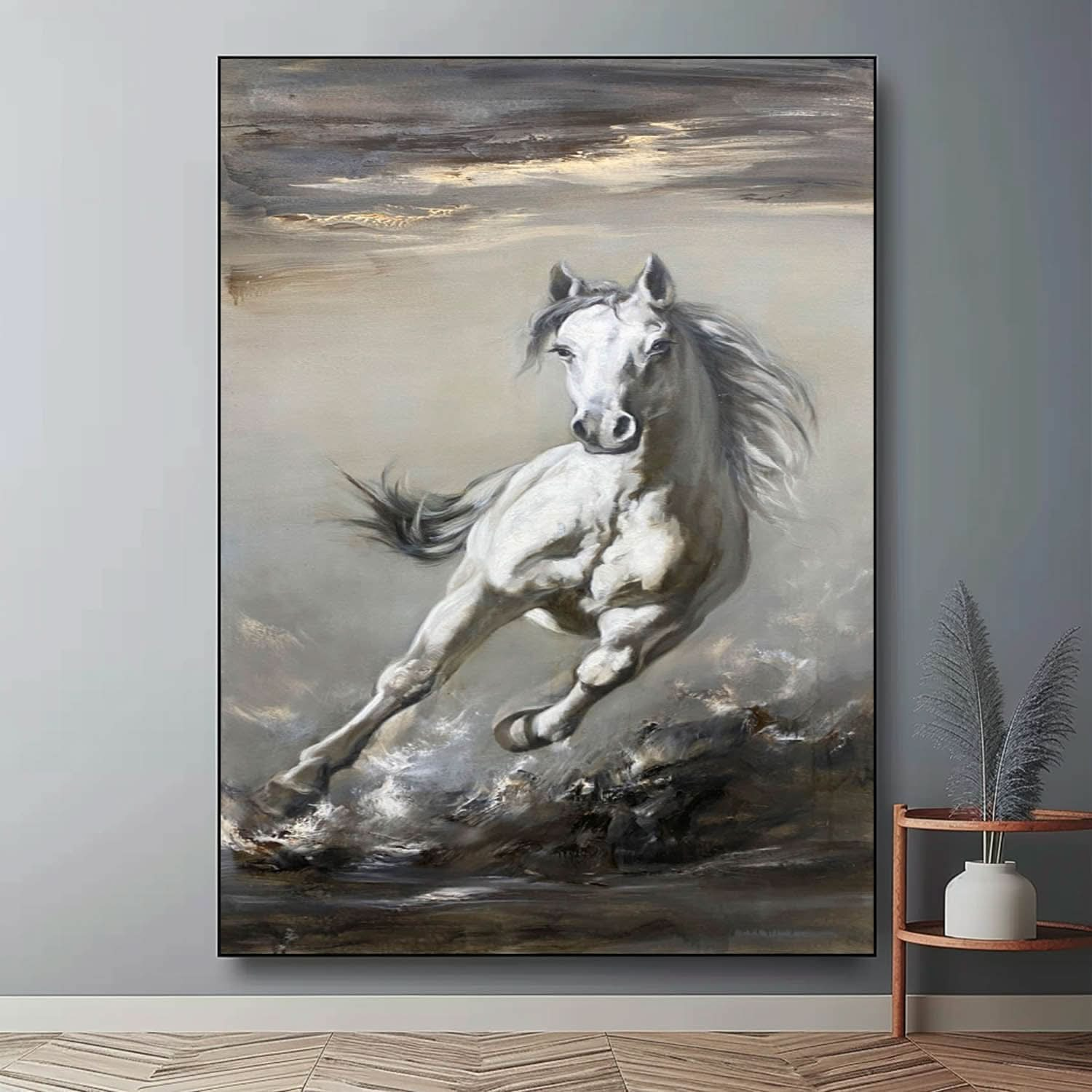 White Horse Abstract and Realistic Oil Painting White Horse Canvas Abstract and Realistic Art White Horse Wall Art Decoration