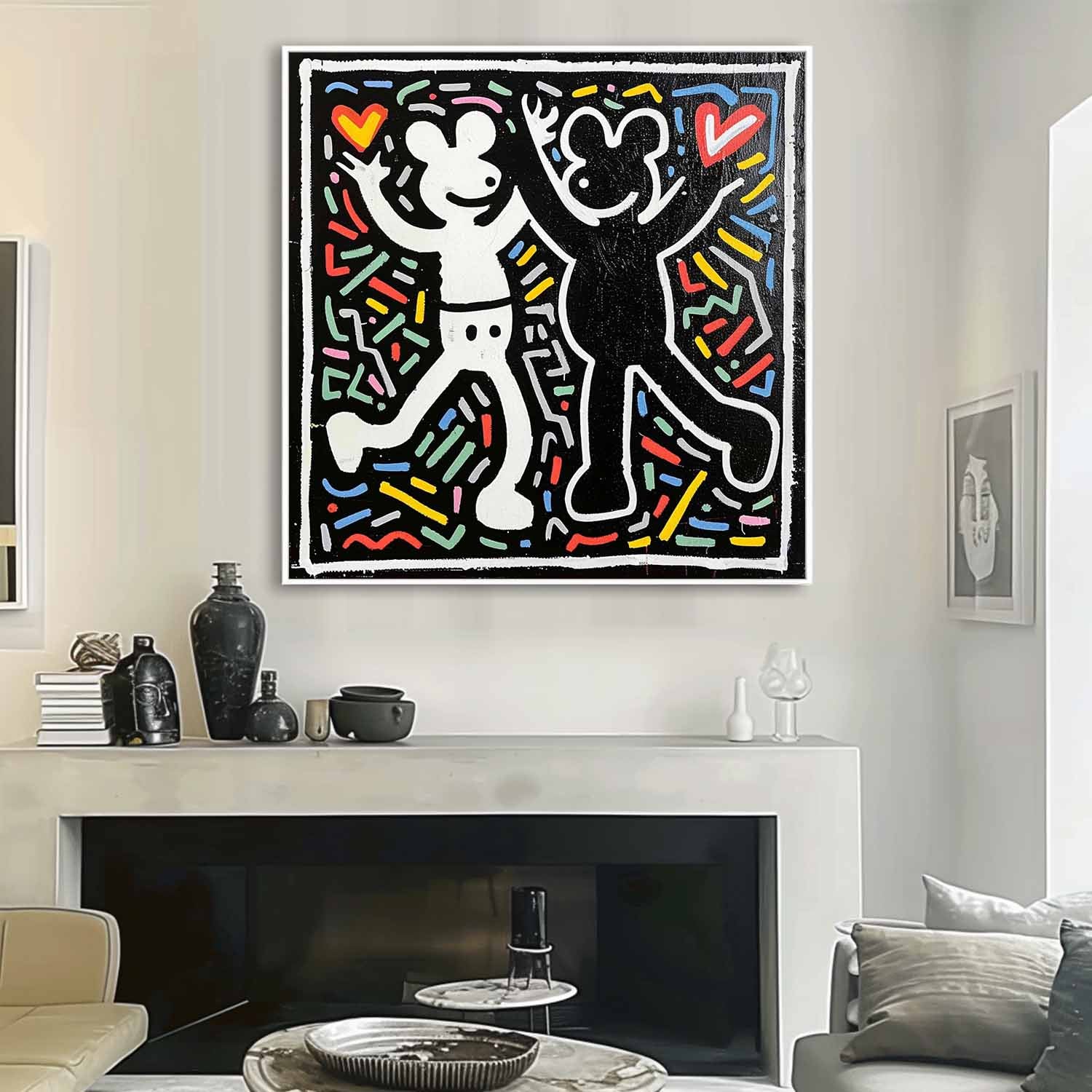 Special Valentine's Day Gift Couple Abstract Canvas Wall Art Keith Haring Graffiti Art for Sale