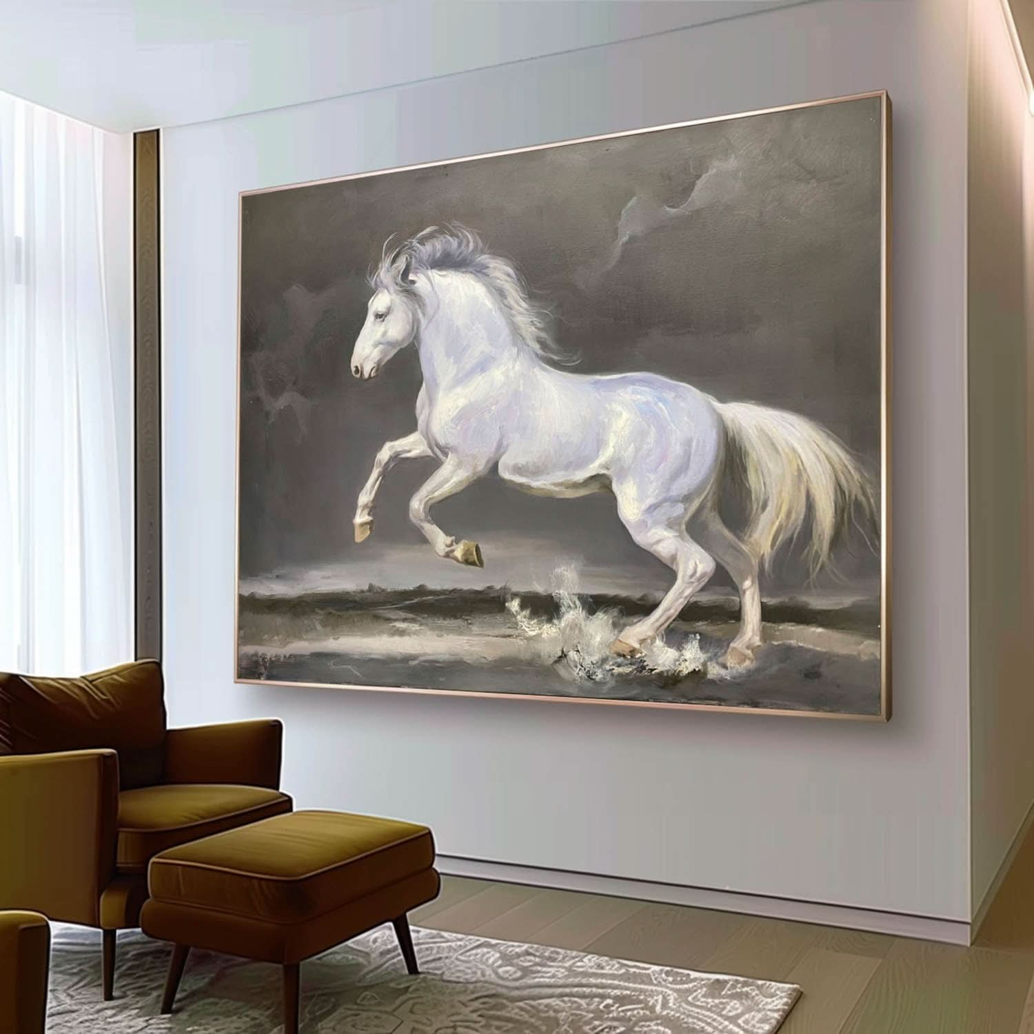 White Horse Oil Painting Hyperrealistic White Horse Art Realistic Horse Wall Art White Horse Canvas Art