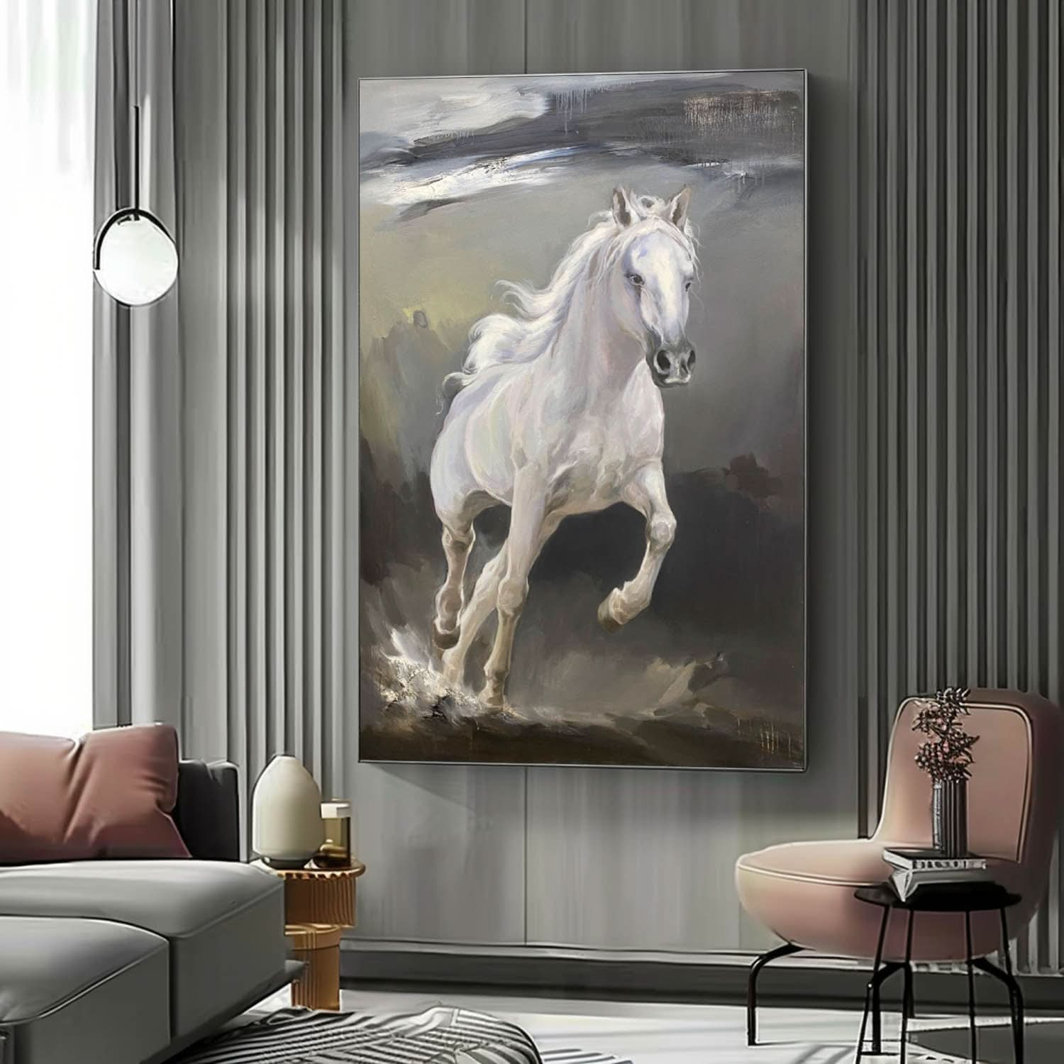 Large White Horse Abstract and Realistic Oil Painting White Horse Realistic Canvas Art Horse Wall Art Decoration