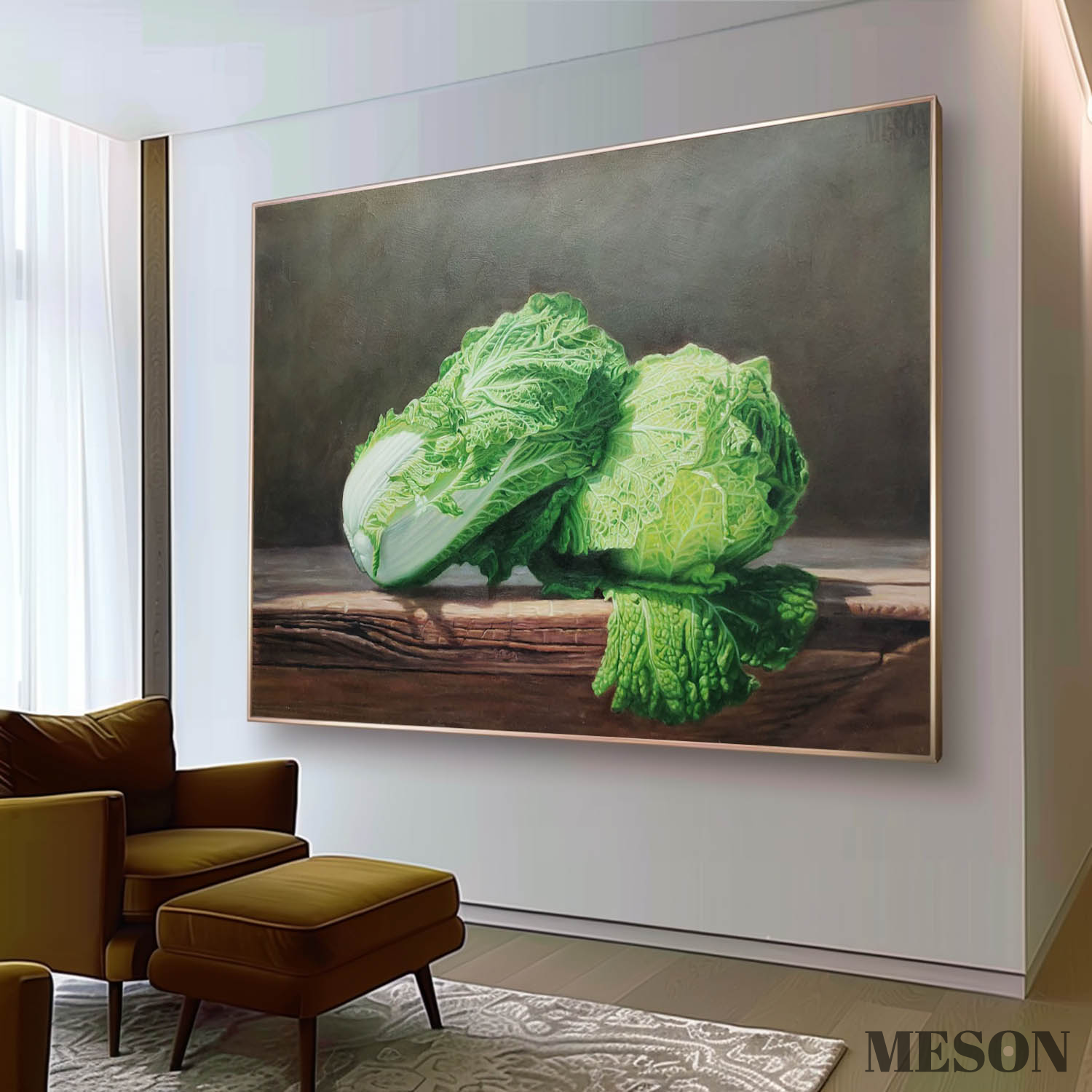 Hyperrealistic Cabbage Oil Painting Hyperrealistic Cabbage Canvas Wall Art Decor Vegetable Realistic Art For Sale