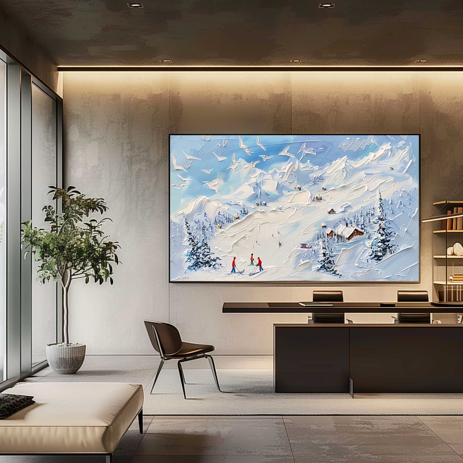 Large 3D White and Blue Snow Mountain Landscape Texture Painting Snow Mountain Texture Canvas Wall Art Decorative Painting