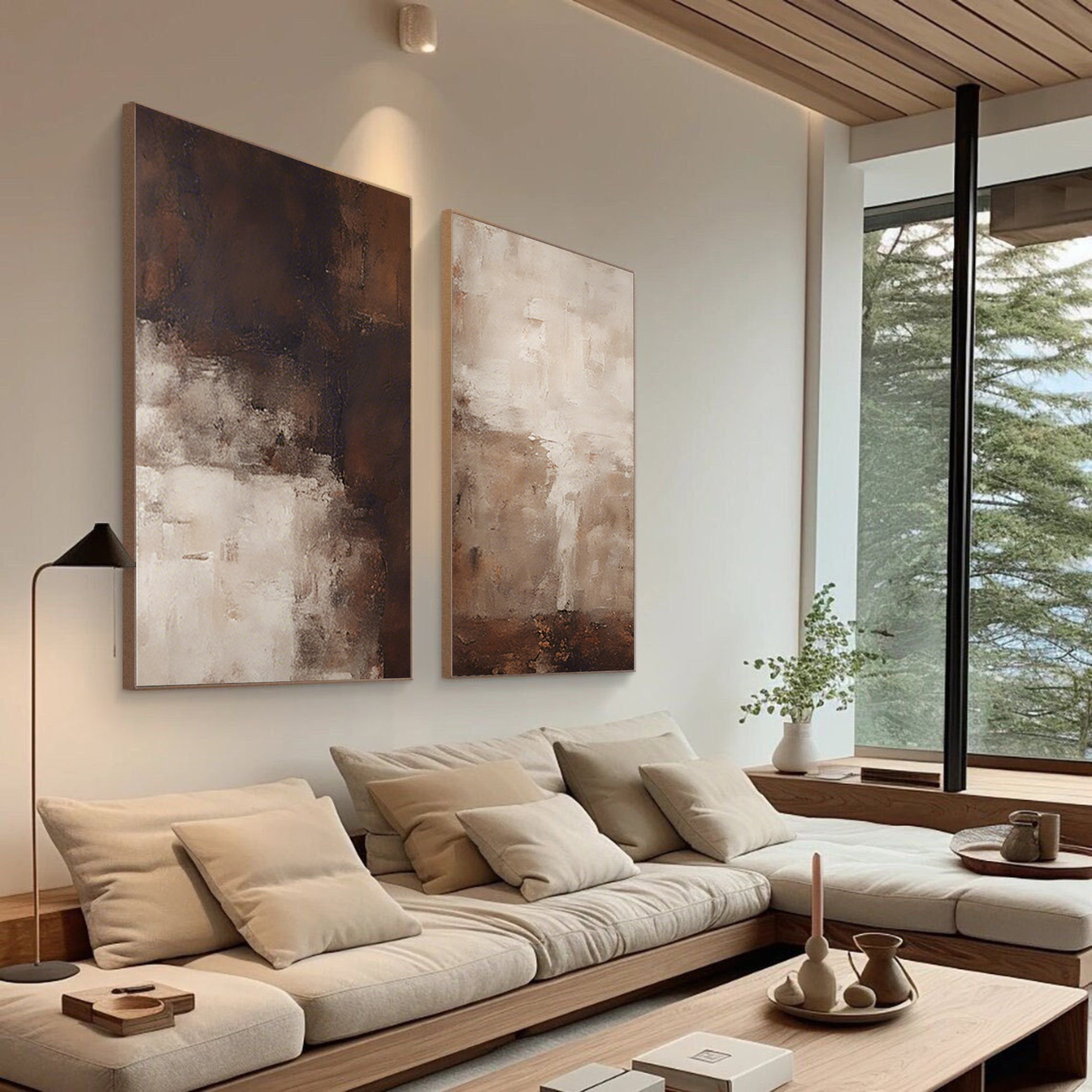 Beige & Brown Minimalist Painting Set Of 2 #BBS 003