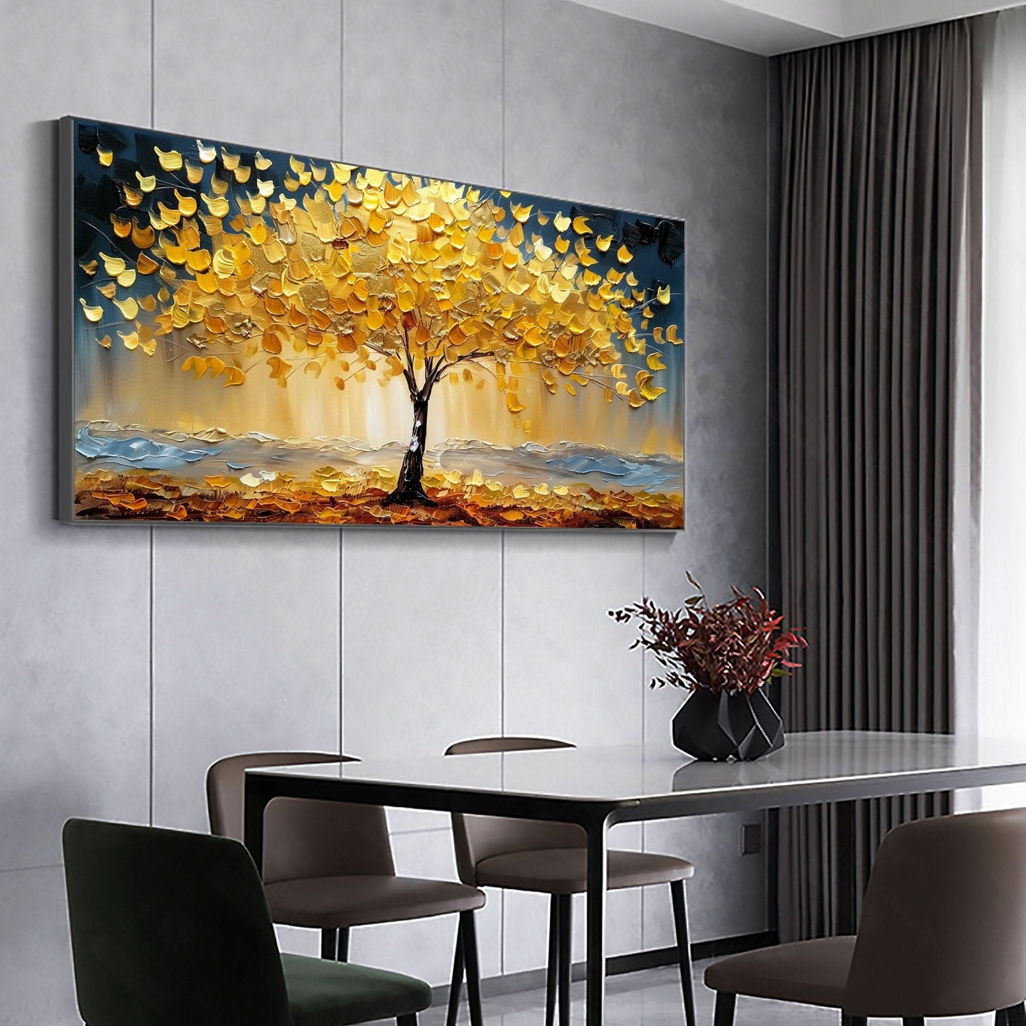 Golden Autumn Bliss Vibrant Tree Oil Painting for Modern Home Decor #FT 041