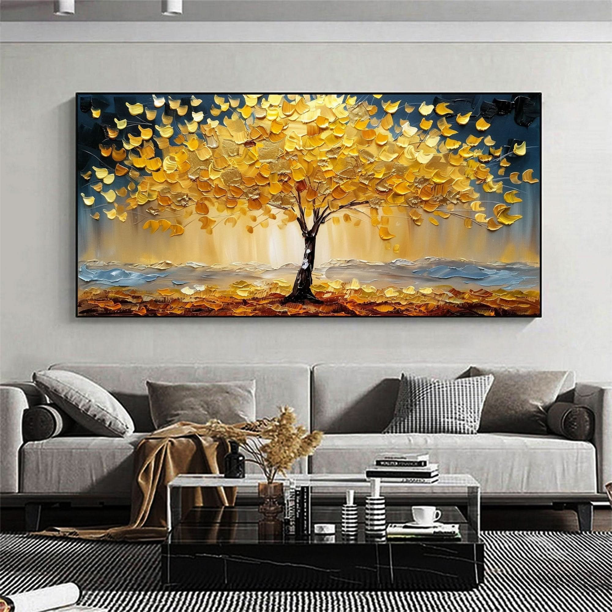 Golden Autumn Bliss Vibrant Tree Oil Painting for Modern Home Decor #FT 041