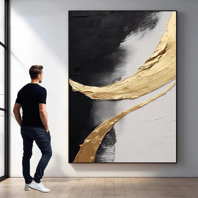 Golden Harmony: 3-Piece Abstract Brushstroke Canvas