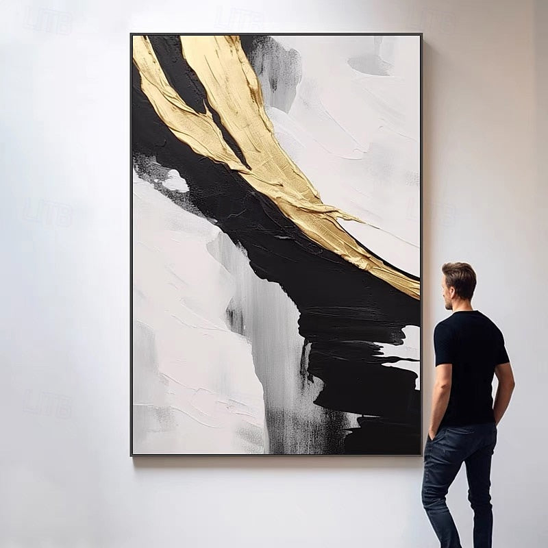 Golden Harmony: 3-Piece Abstract Brushstroke Canvas