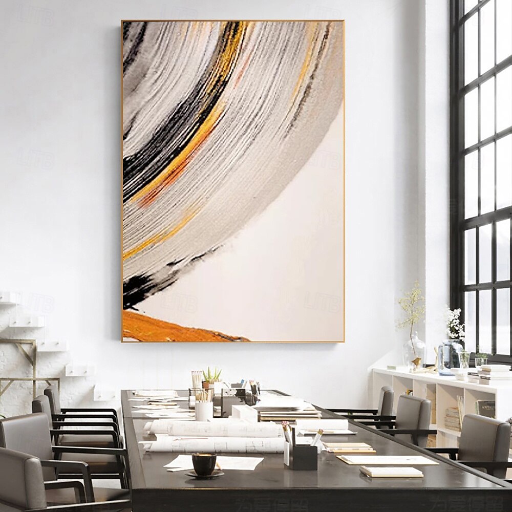 Golden Arc: Abstract Brushstroke Canvas Art