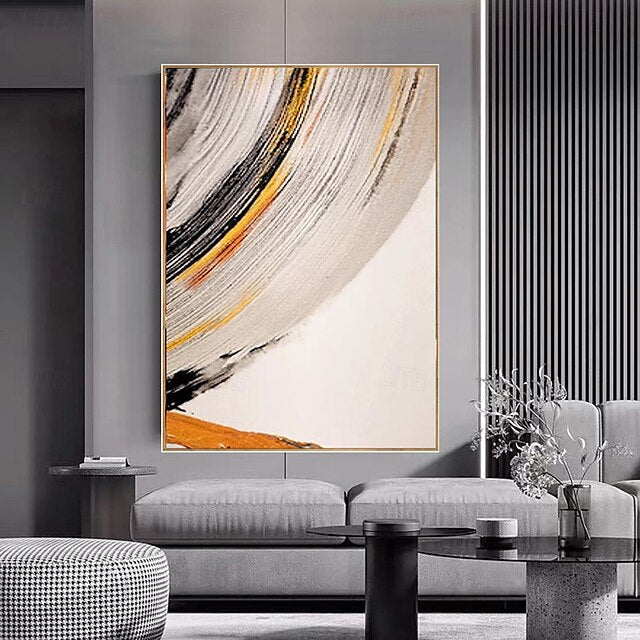 Golden Arc: Abstract Brushstroke Canvas Art