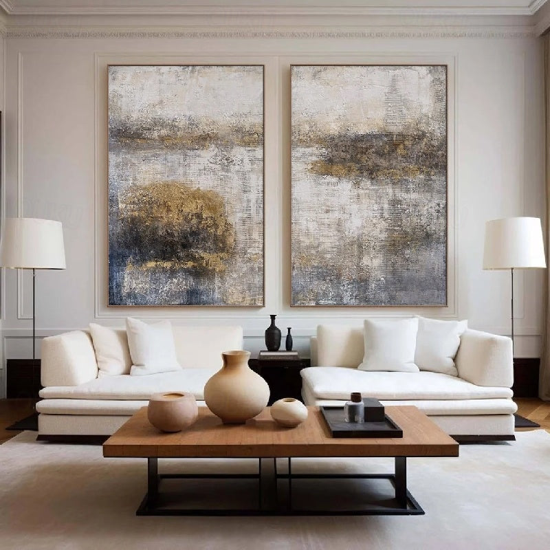 Wabi-Sabi Textured Dual Canvas Art - Neutral Landscape Painting