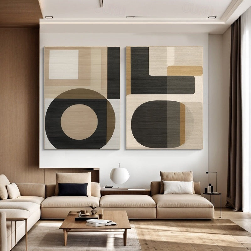 Geometric Harmony: Dual Abstract Canvas Set