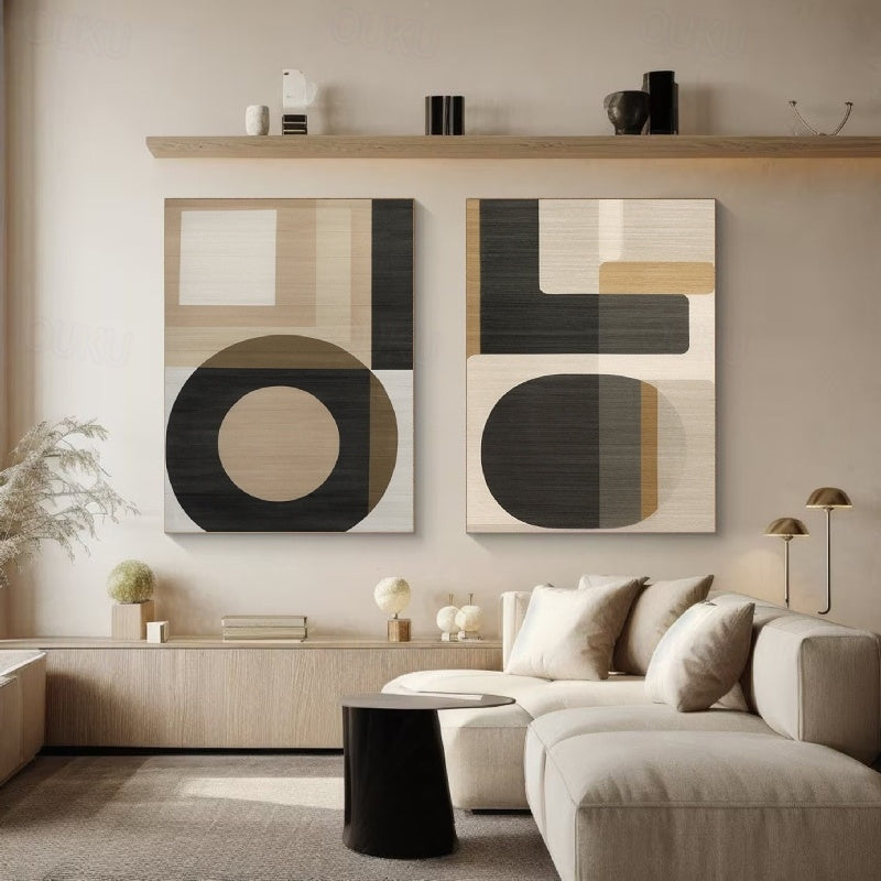 Geometric Harmony: Dual Abstract Canvas Set